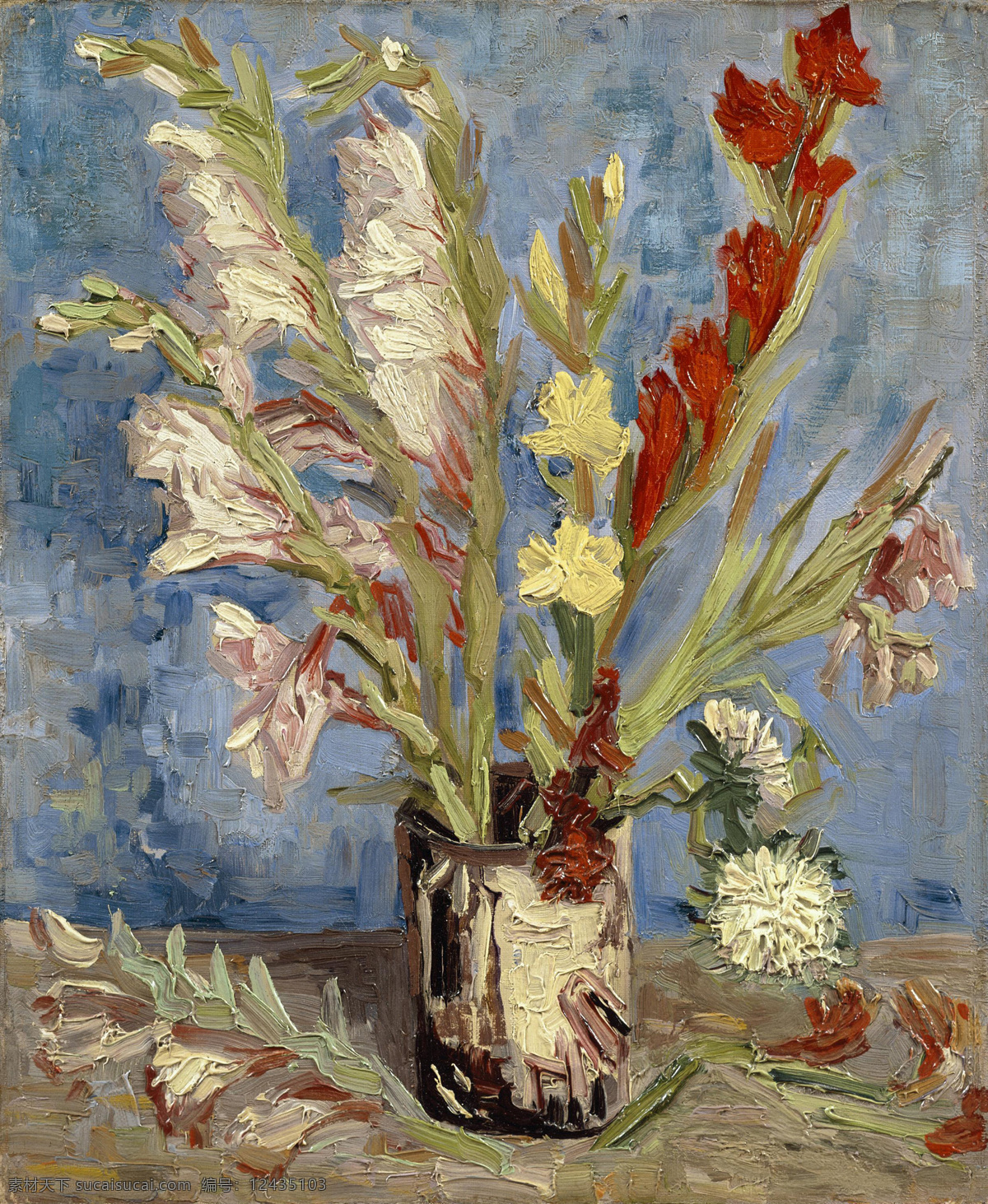 紫苑 剑兰 以及 中国 瓶 静物 油画 花瓶静物油画 油画静物写生 鲜花油画写生 油画艺术 绘画艺术 装饰画 世界名画 书画文字 文化艺术