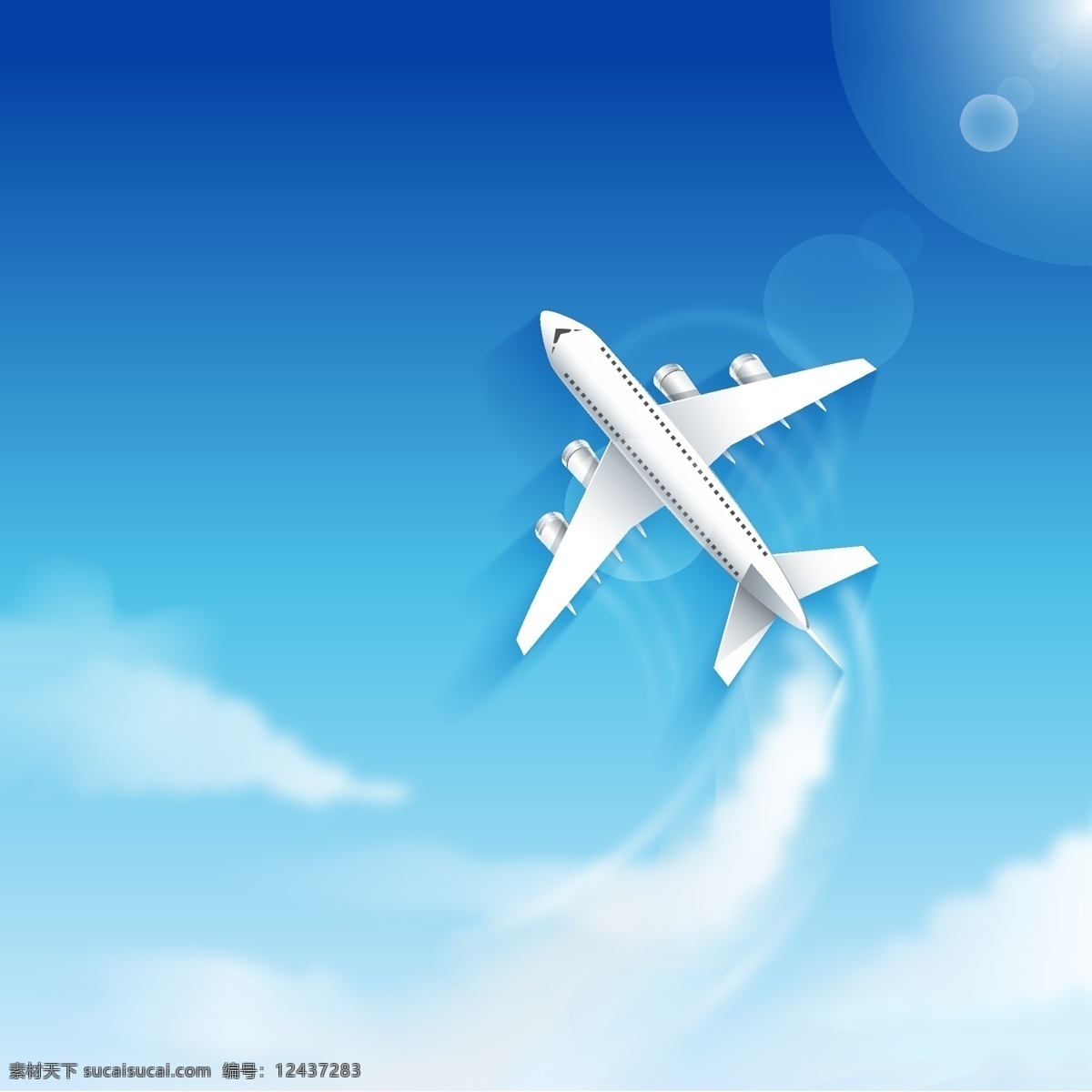 蓝天 中 翱翔 飞机 矢量 云 天空 旅行 客机 矢量图 ai格式 卡通飞机 现代科技 交通工具