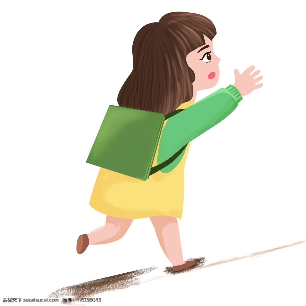 绿色 衣服 可爱 小女孩 女孩 卡通 彩色 水彩 创意 手绘 绘画元素 现代 简约 装饰 图案