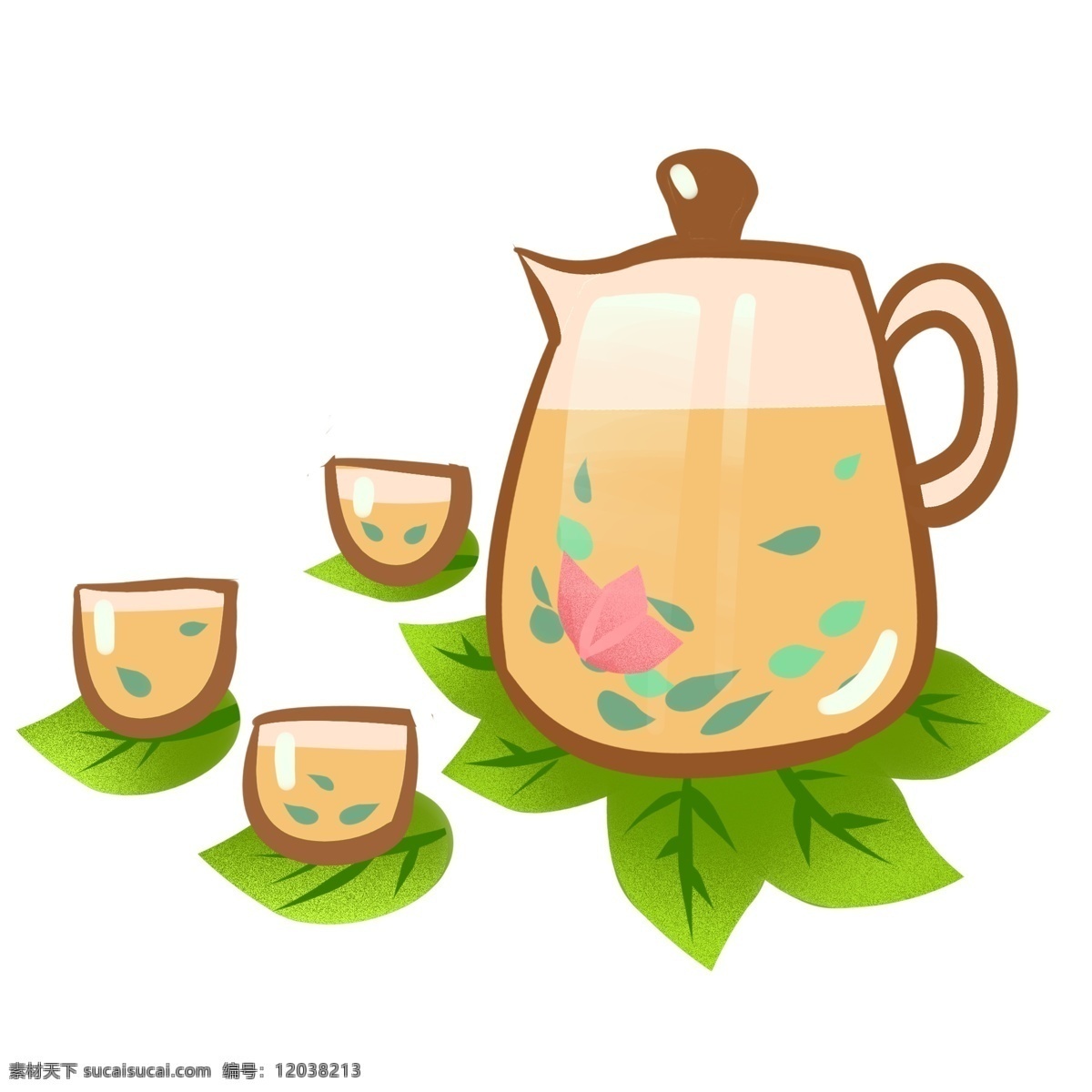 清明节 手绘 茶具 茶杯 饮茶 免 扣 茶壶 茶叶 节日 花茶 下午茶 饮品 夏天 棕色 浸泡 传统