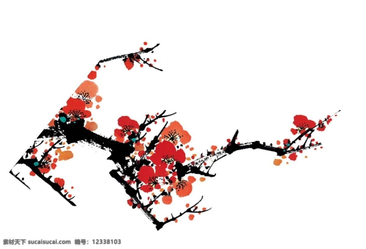 梅花 水墨 抠图 红色梅花 分层 背景素材