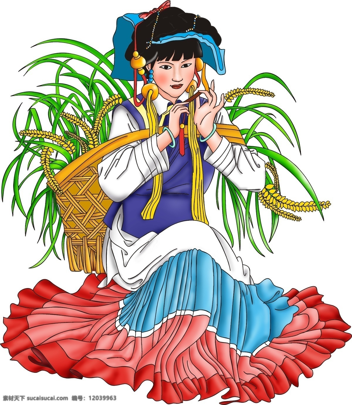 苗族姑娘 美丽的女孩 psd分层图 背稻子的女孩 稻子 人物 分层 源文件