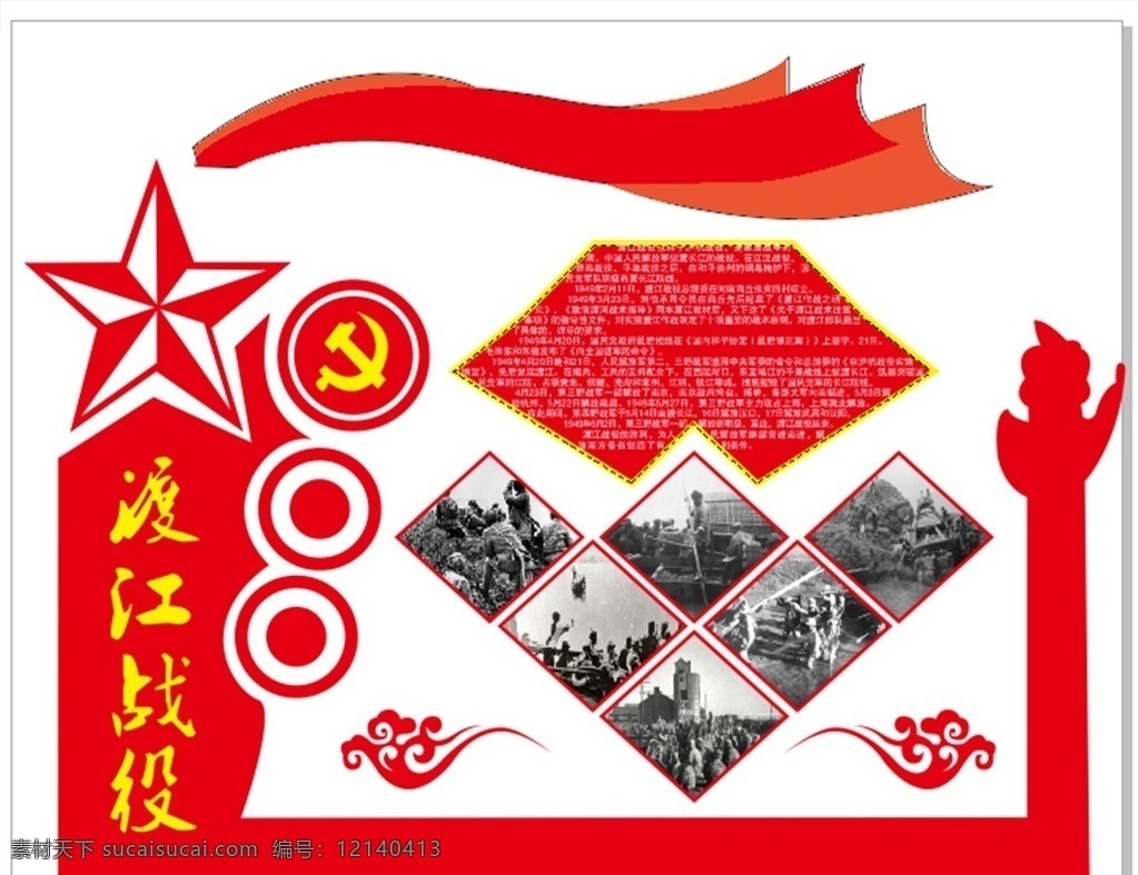 党建 文化墙 红色 征程 渡江战役 历史事件 展板模板