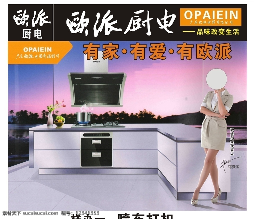 欧 派 厨 电 墙体广告 欧派 整体橱柜 消毒柜 燃气灶 蒋雯丽 代言人 热水器 抽油烟机 矢量设计 展板模板