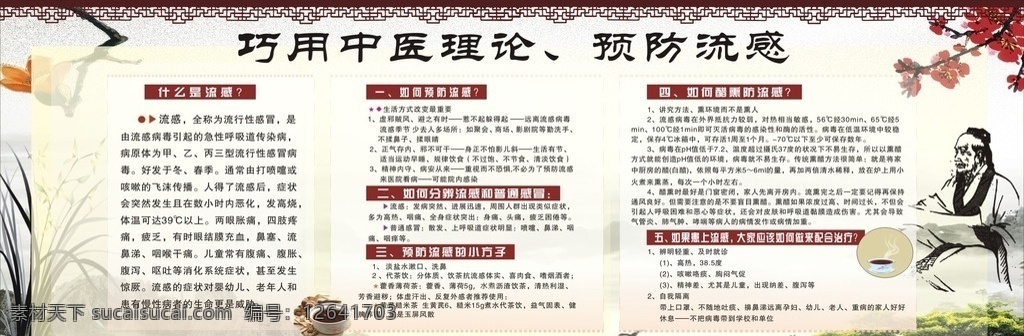 巧用中医理论 预防流感 流感 中医宣传栏 中国风边框 感染性疾病 健康宣