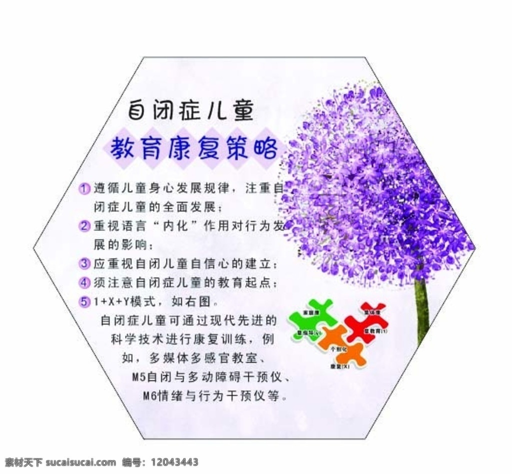 残联 自闭症 写真 六边型 儿童健康 七巧板 紫色花