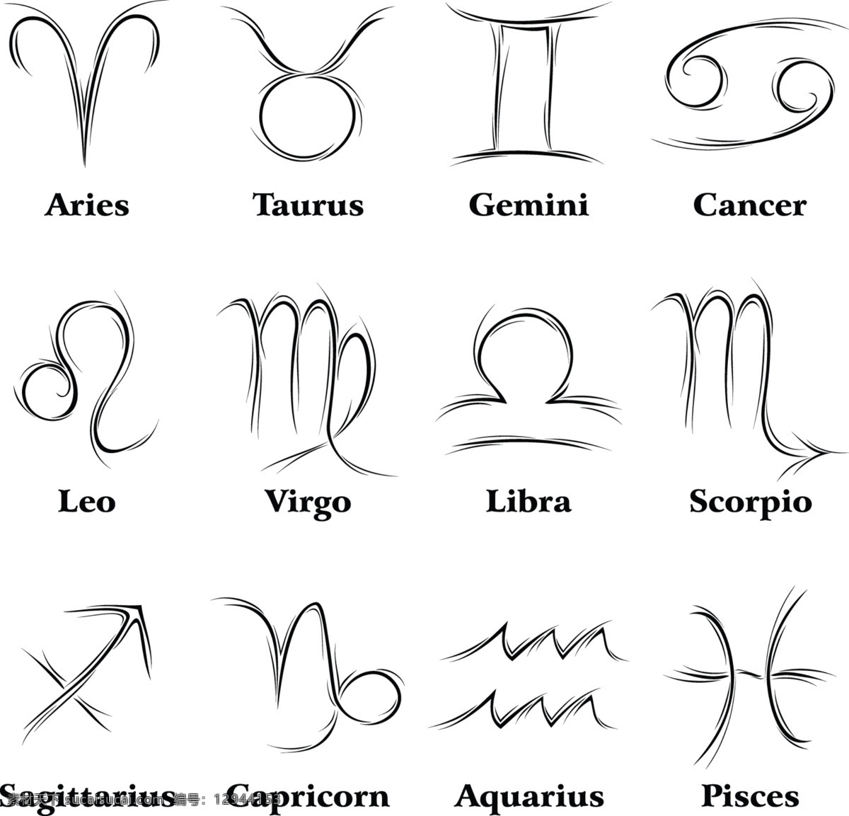 十二星座 国外 简洁 线条 图标 笔刷 星座 babyshijing 矢量图 其他矢量图