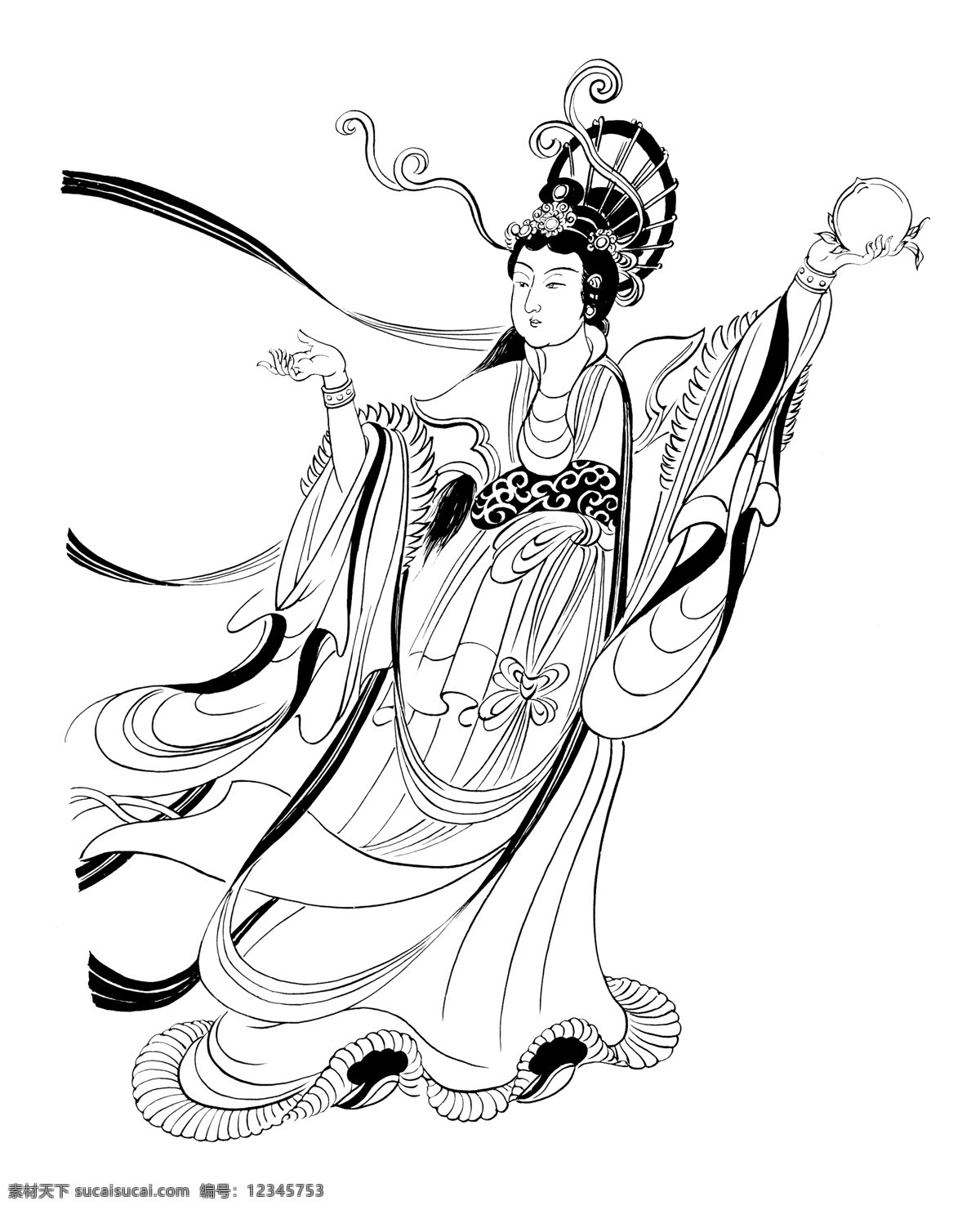 白描仙女 国画0052 国画 设计素材 国画白描 中国画篇 书画美术 白色