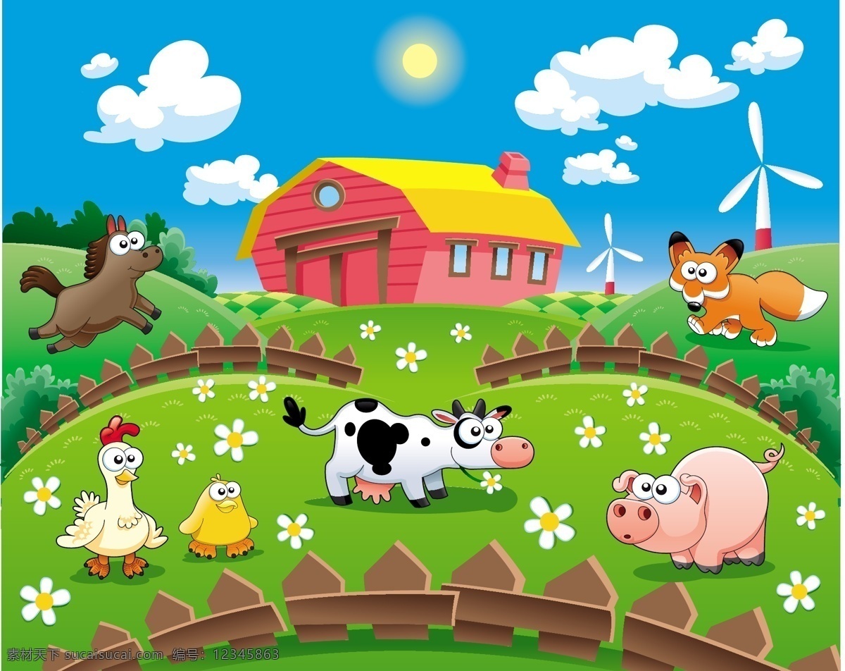 卡通 动物 农场 矢量图