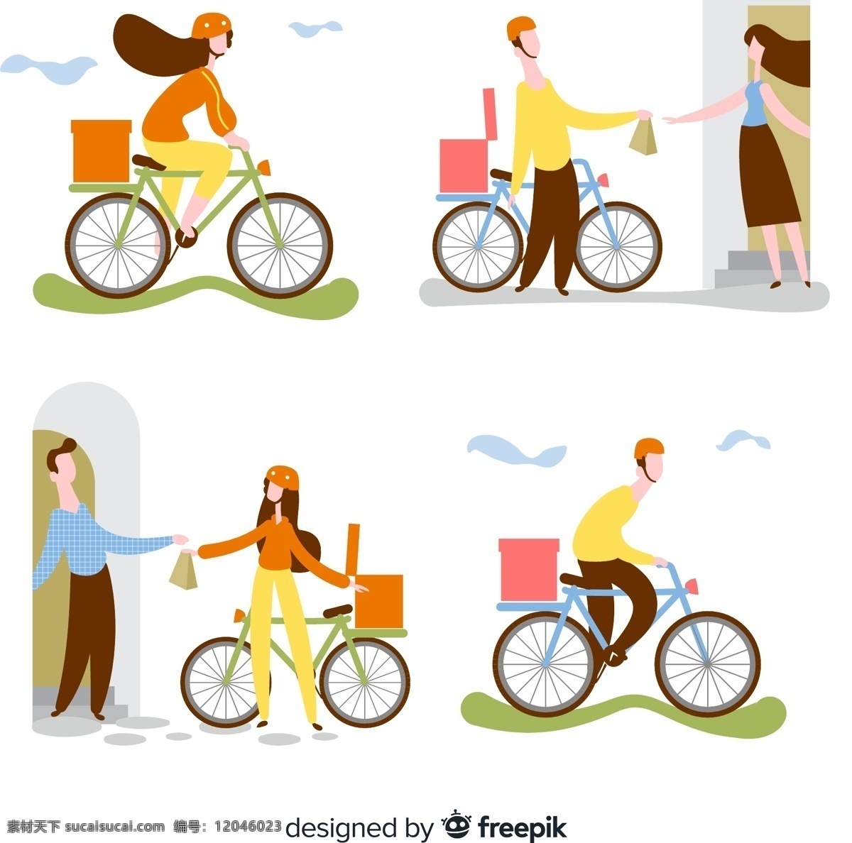 创意 单车 送货员 送货上门 云朵 女子 外卖员 人物 人物图库 职业人物