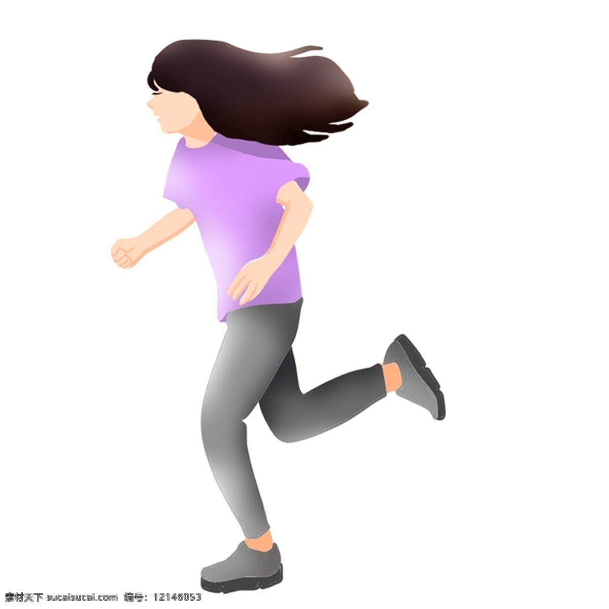 跑步 女孩 免 扣 晨练 运动 人物 动态 免扣 简图 平面图 紫色衣服女孩 少女跑步 女孩跑步