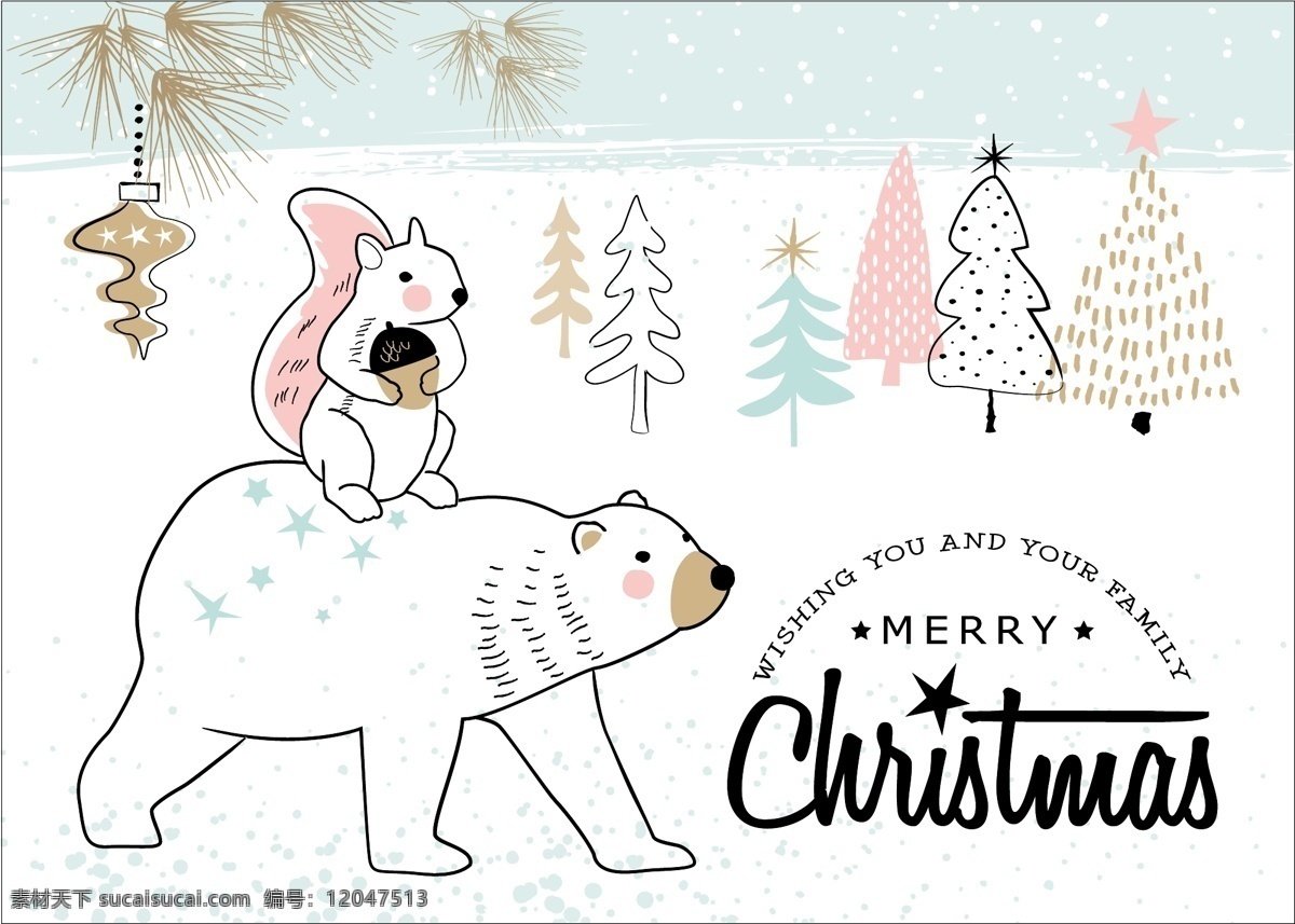 小 熊 松树 圣诞节 创意 卡片 矢量 卡通 可爱 节日祝福 贺卡 企鹅 冬天 圣诞 动物 热闹