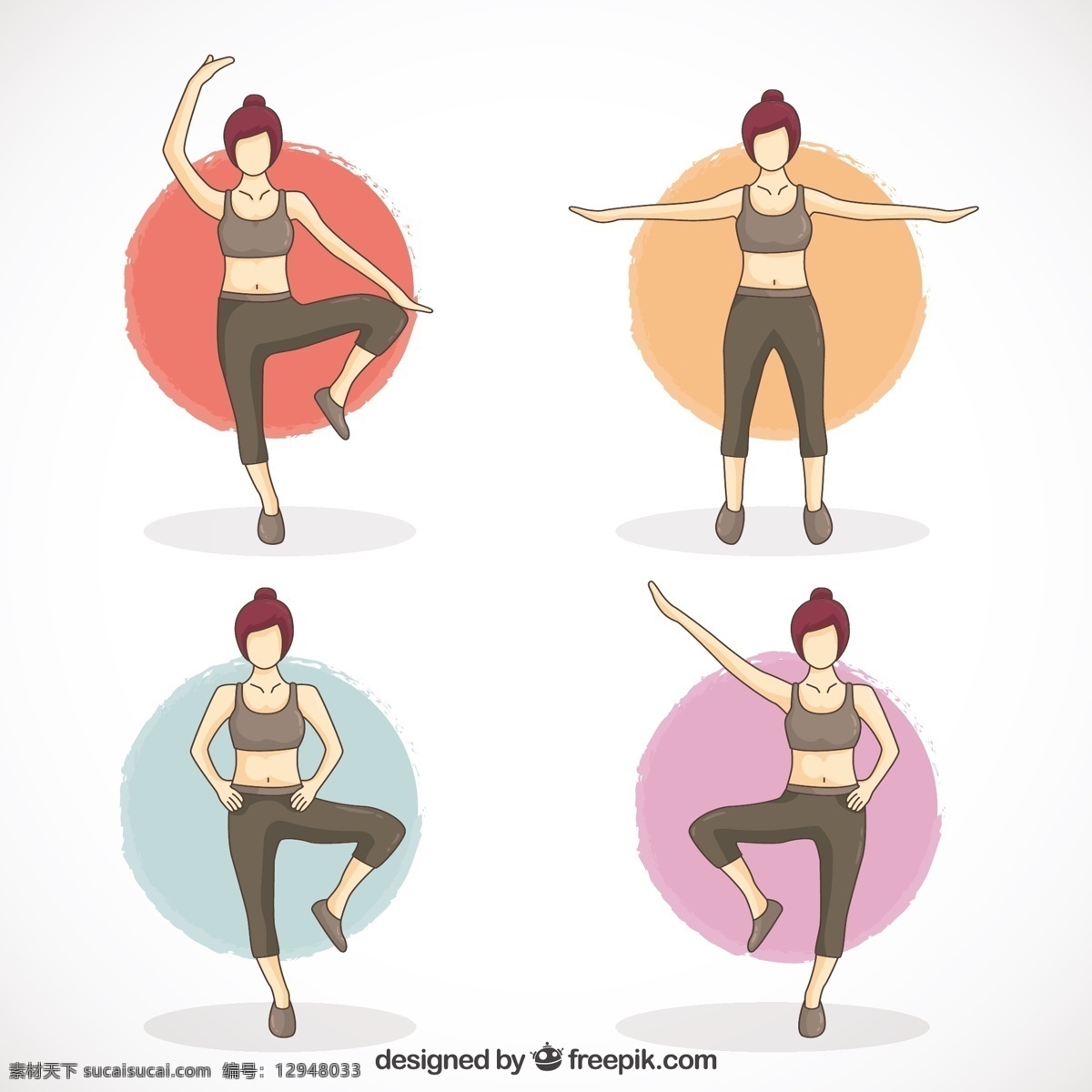 做 四 种 不同 运动 女人 健身 健康 瑜伽 人 训练 和平 身体 平衡 头脑 放松 女性 锻炼 生活方式 适合
