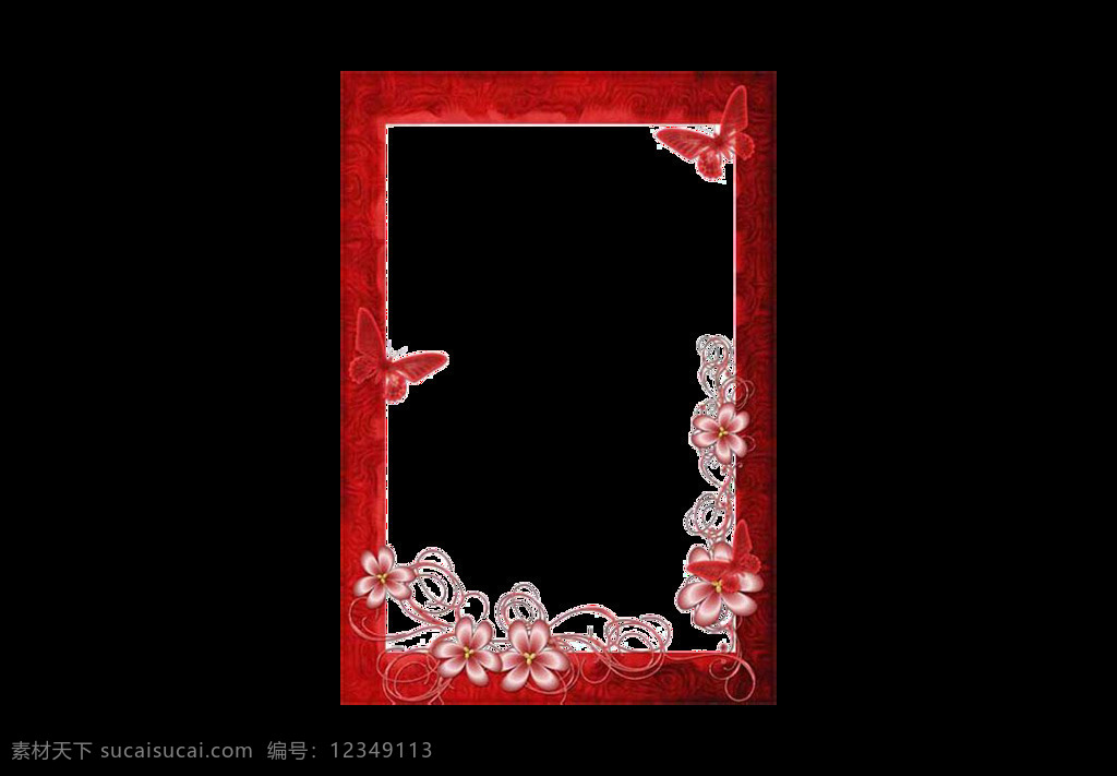 手绘 唯美 花纹 元素 边框 彩色花朵 红色 免扣
