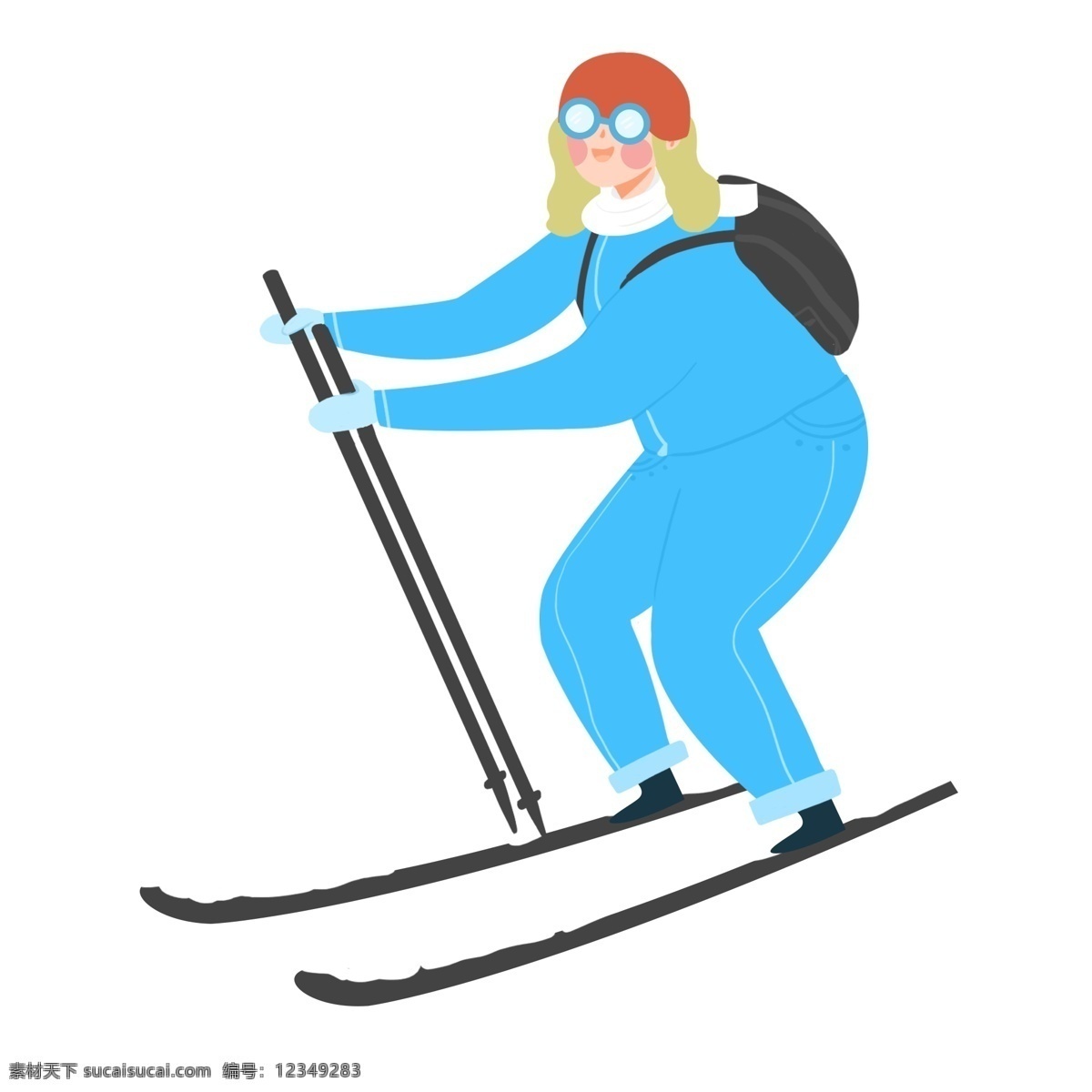 手绘 女孩 滑雪 原创 元素 卡通 蓝色 运动 简约 冬奥会 原创元素 设计元素