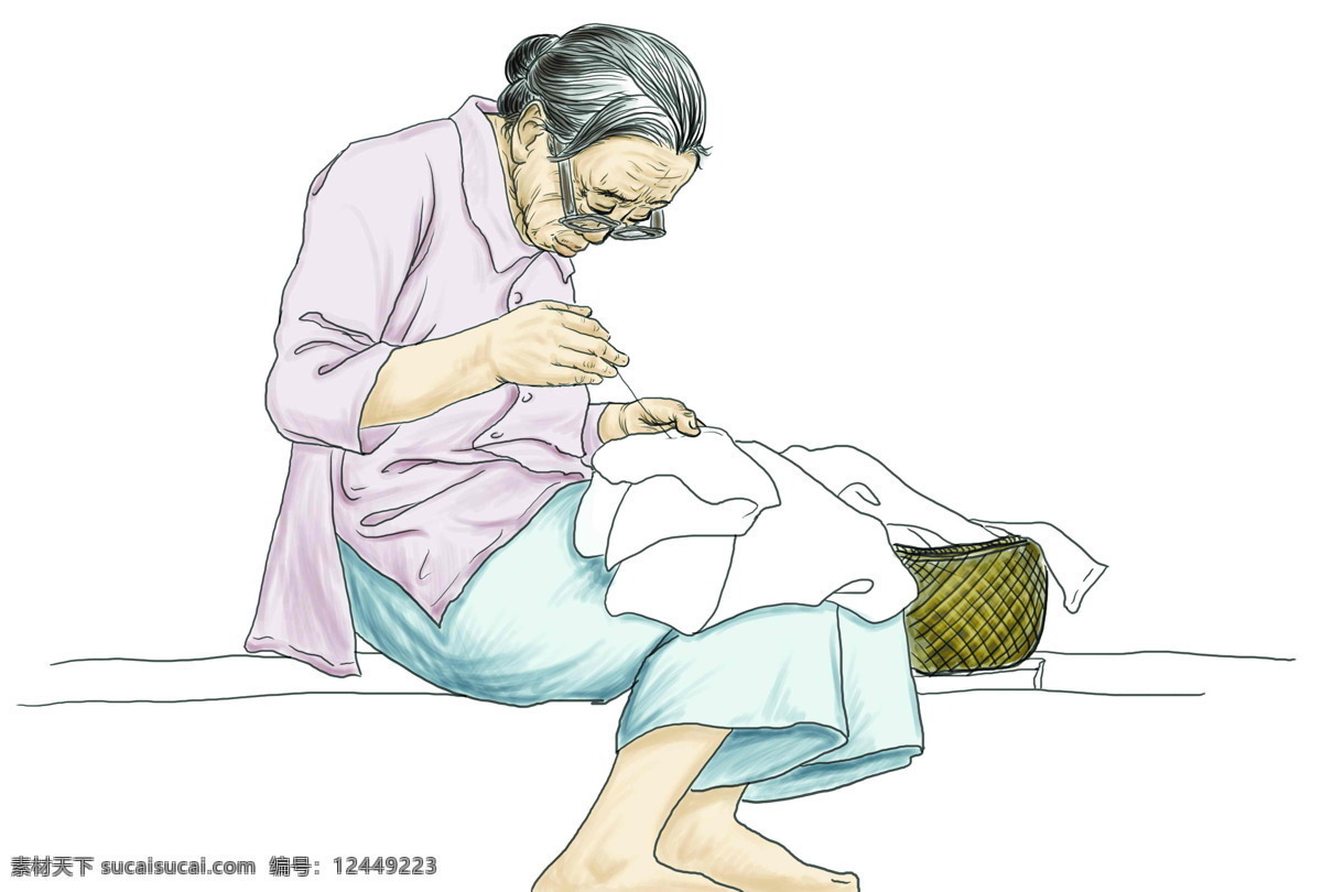 老婆婆 老奶奶 老人 缝衣服 慈母手中线 动漫动画 动漫人物