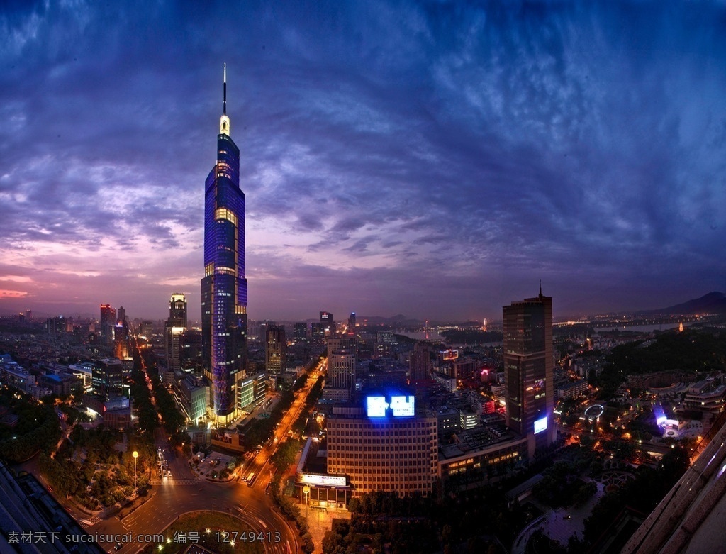 南京 绿地 中心 夜景 绿地中心 超高层 商业综合体 自然景观 建筑景观