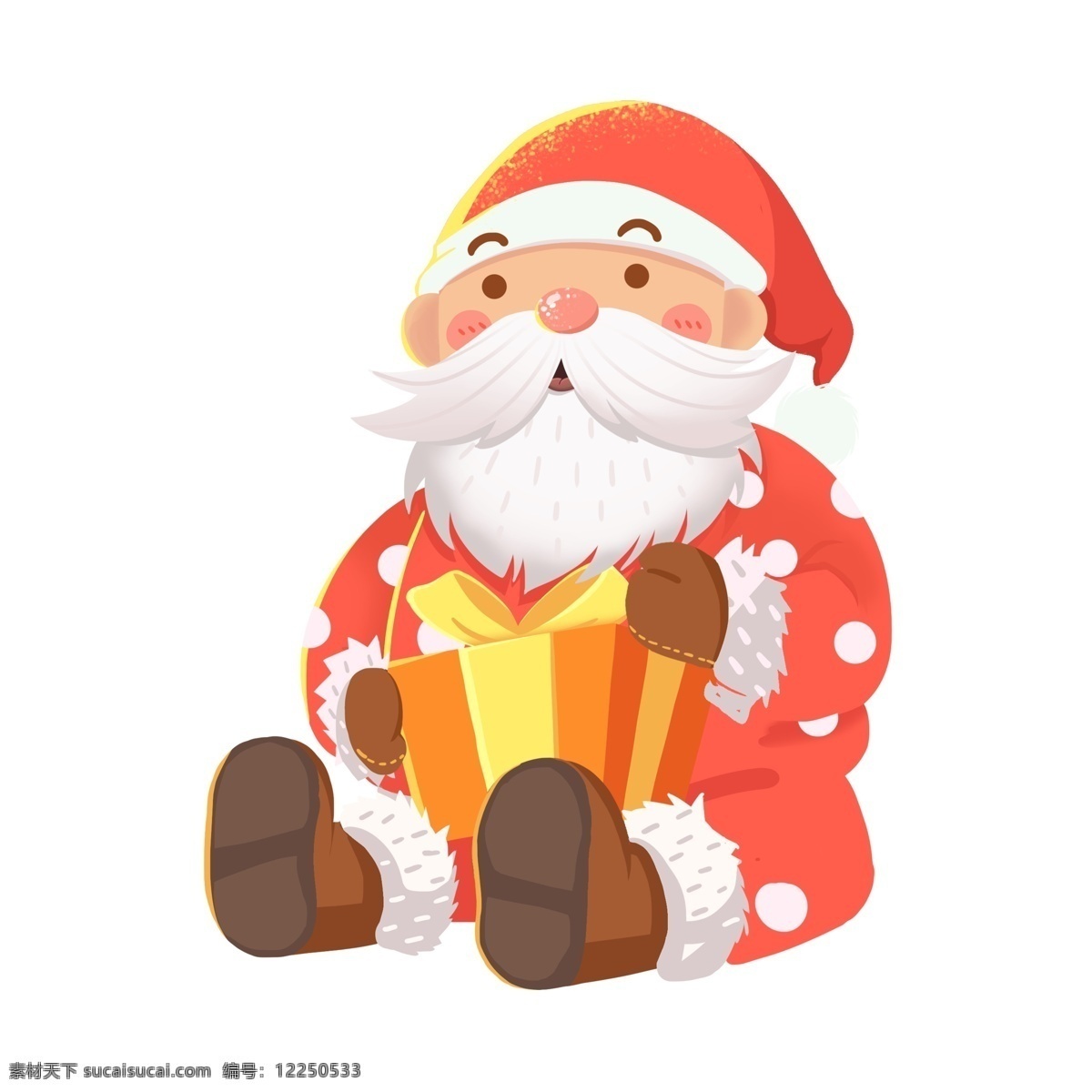 手绘 抱 礼物 坐在 地上 圣诞老人 小清新 节日 圣诞节 插画 卡通手绘
