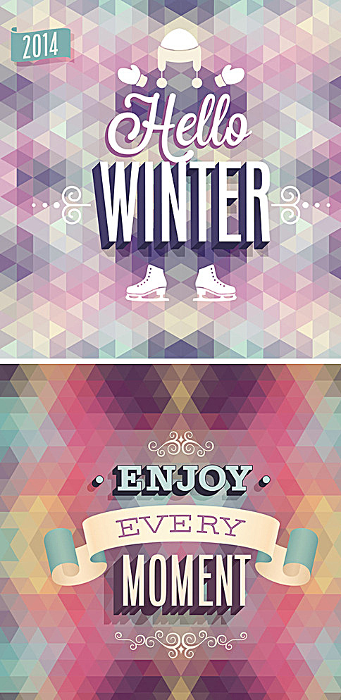 彩色 菱形块 背景 三角 菱形 方块 冬季 海报 帽子 手套 溜冰鞋 模板 图形 标志图标 公共标识标志 白色