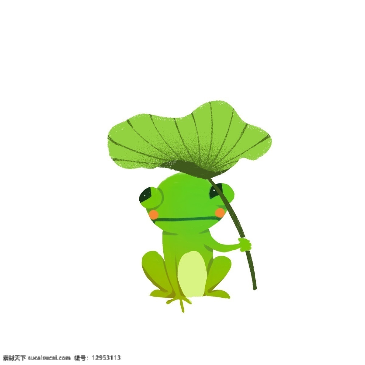 绿色 清新 撑 荷叶 伞 青蛙 卡通 插画 荷叶伞 动物