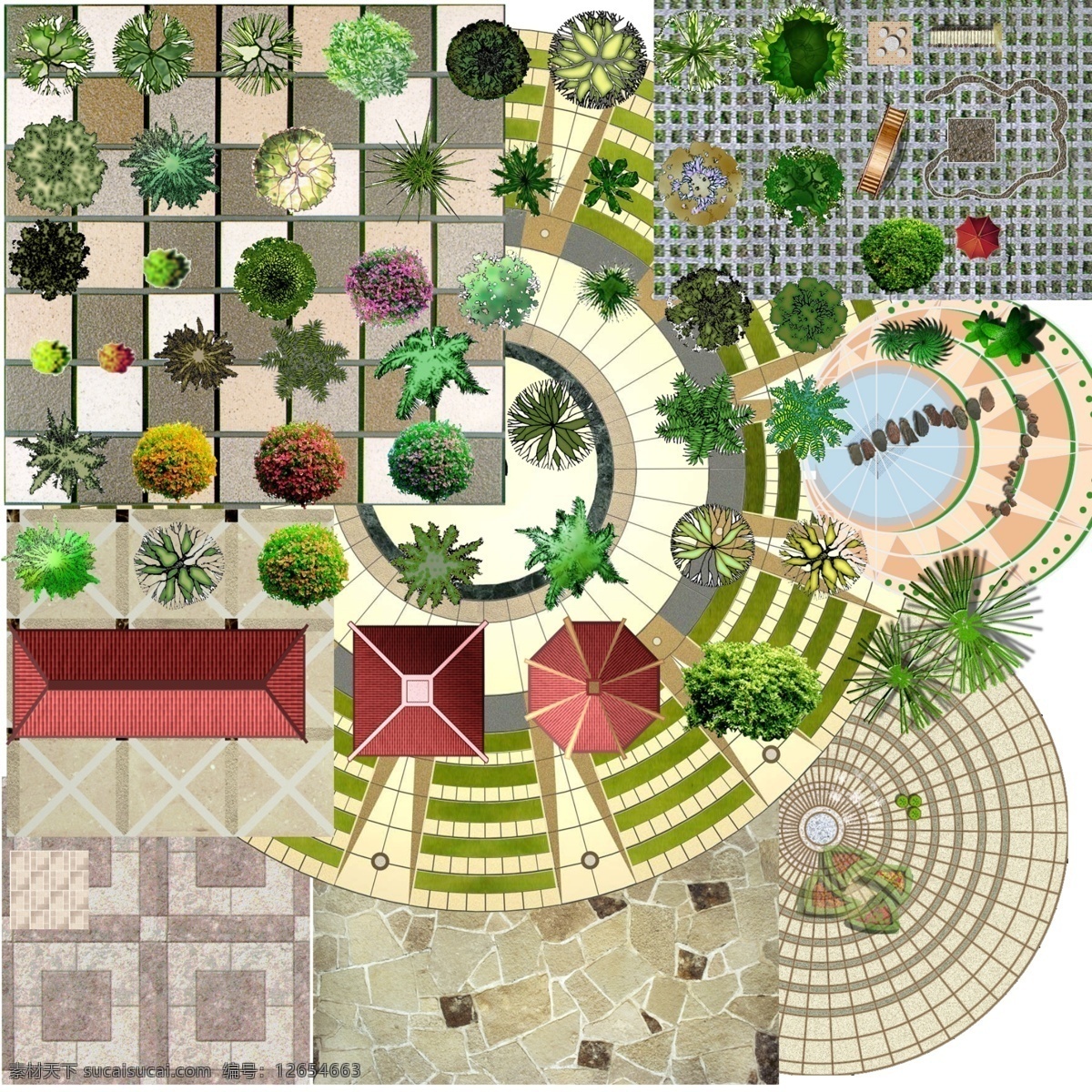 室外 彩 平 图 制作 室外彩平图 制作素材 植物绿化 铺地 屋顶 其他设计 环境设计 源文件