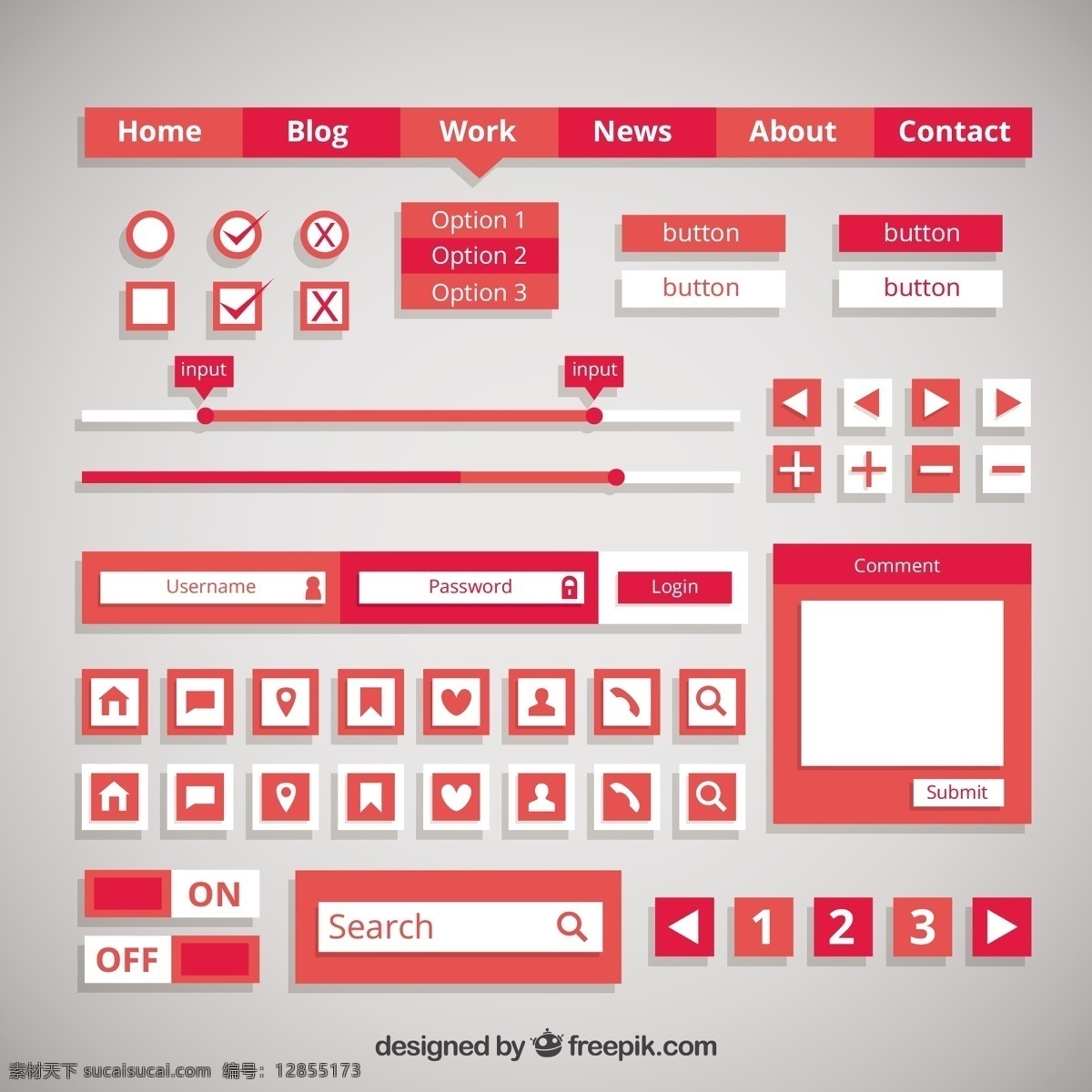 平面设计 中 红色 按钮 元素 横幅 商务 标签 菜单 计算机 技术 模板 网络 平面 网站 网页设计 符号 网站模板 灰色