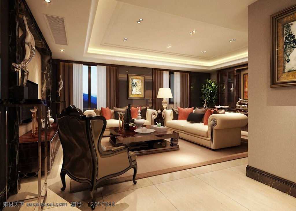 中式 时尚 客厅 模型 3d模型 客厅装饰 沙发茶几 max 黑色