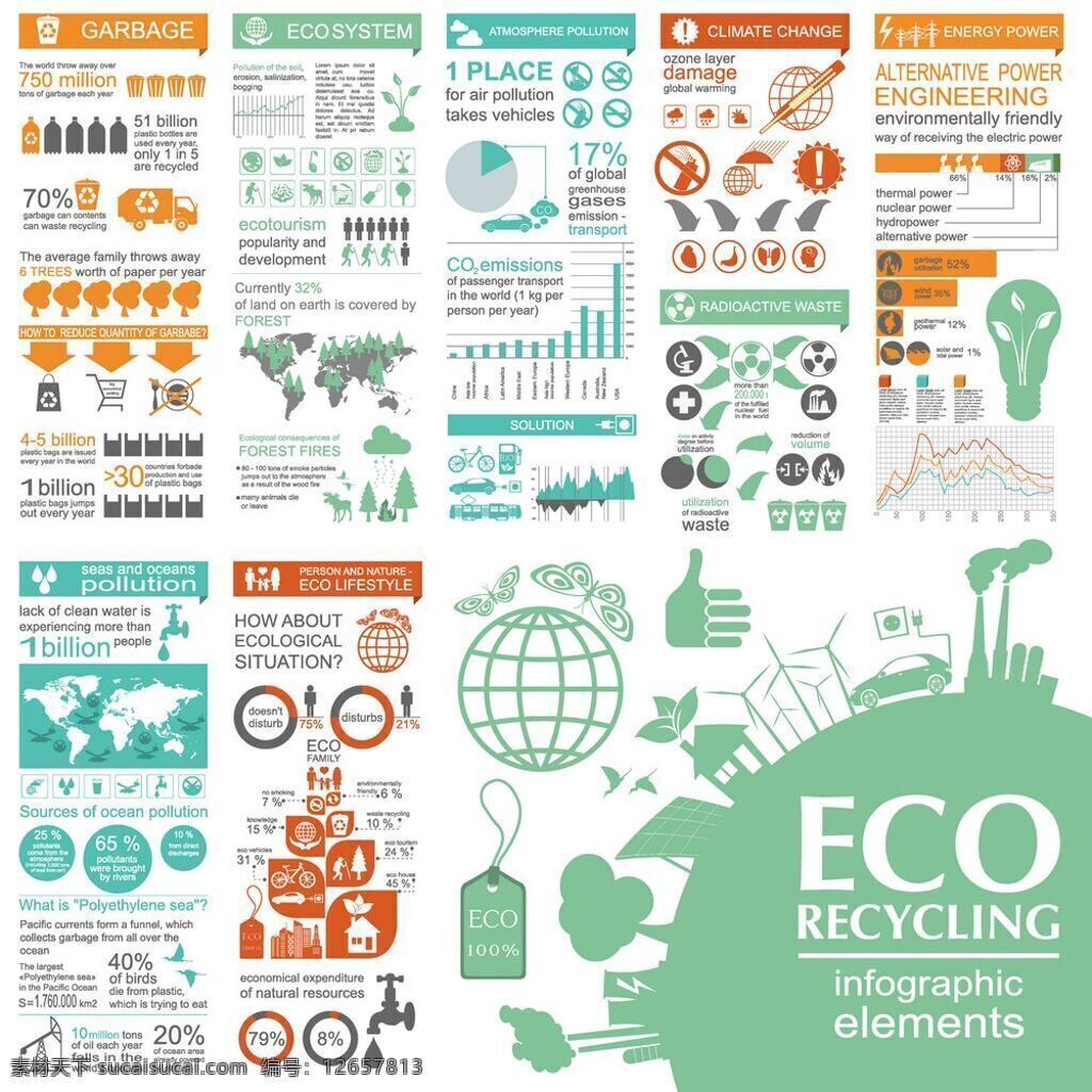 生态 信息 图表 设计素材 集 矢量 模板下载 绿色 生态信息 图标 海报 灯泡 网页