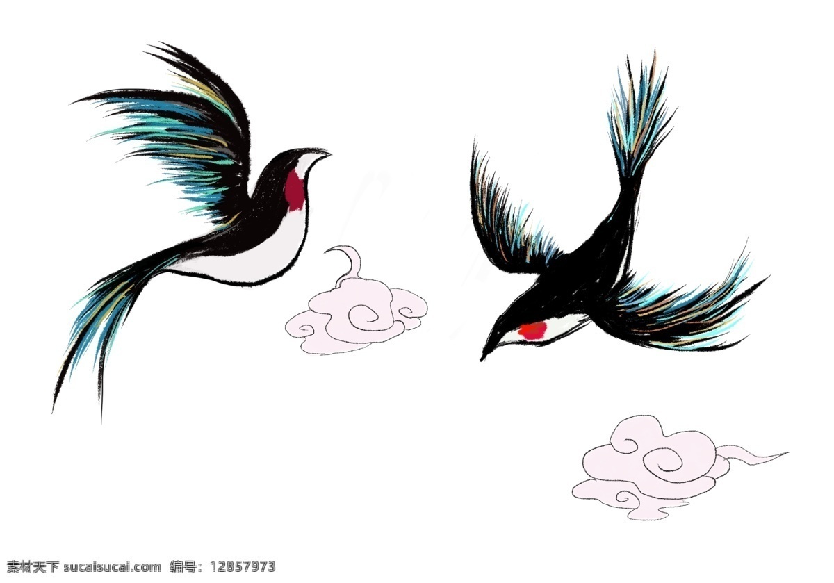 喜鹊 鸟 古风 插画 笔墨 海报 png格式