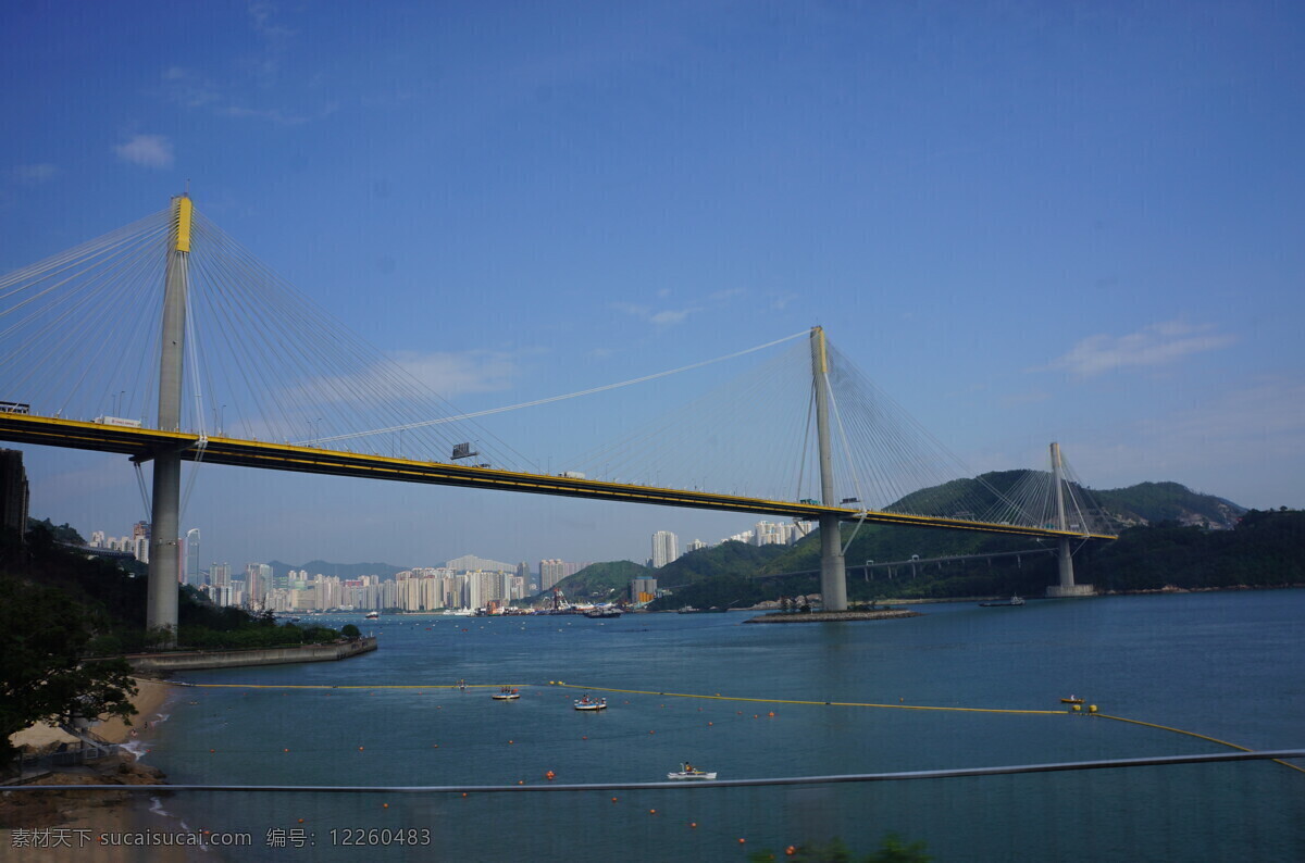 世界最长吊桥 国外旅游 海景 跨海大桥 蓝天 旅游摄影 青衣 山峦 汀九桥 汀九 斜拉式桥梁 水面 香港景色 风景 生活 旅游餐饮