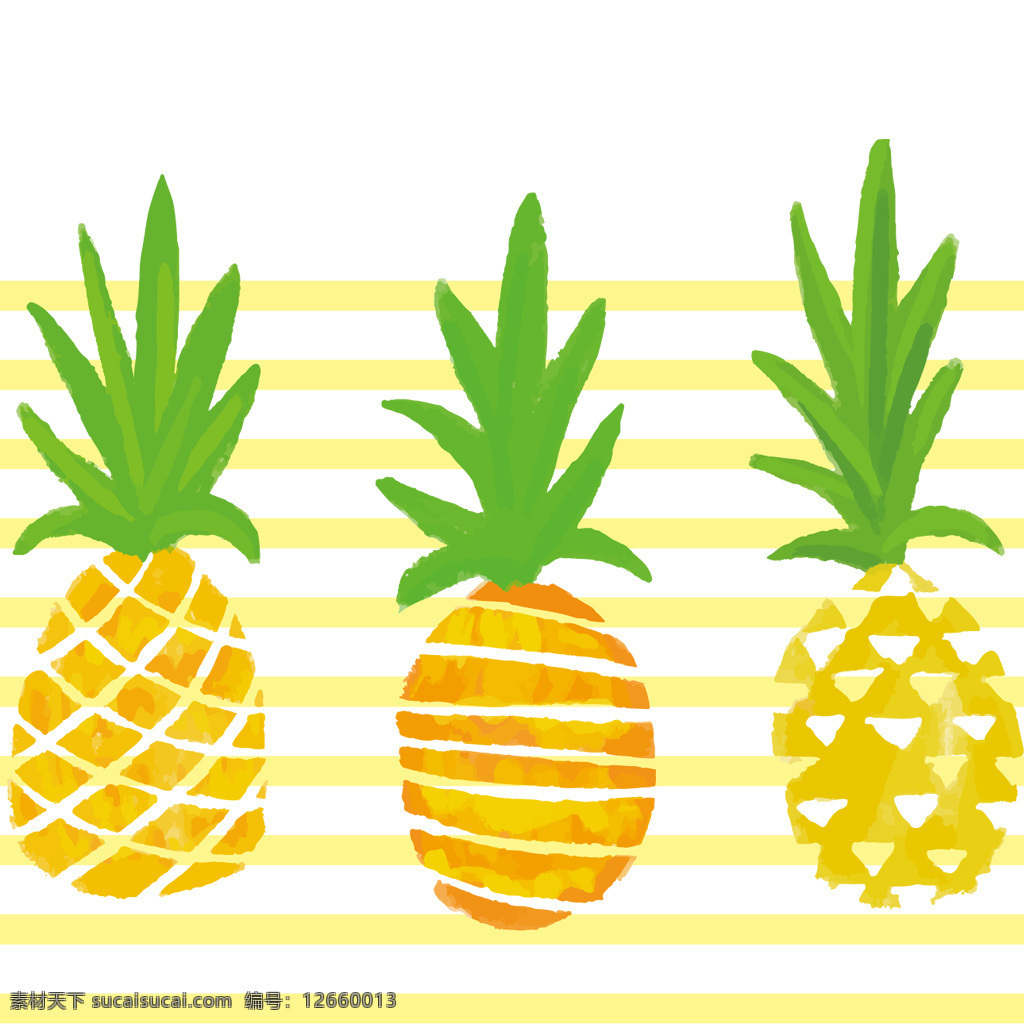 菠萝图案 菠萝 黄色 叶子 线条