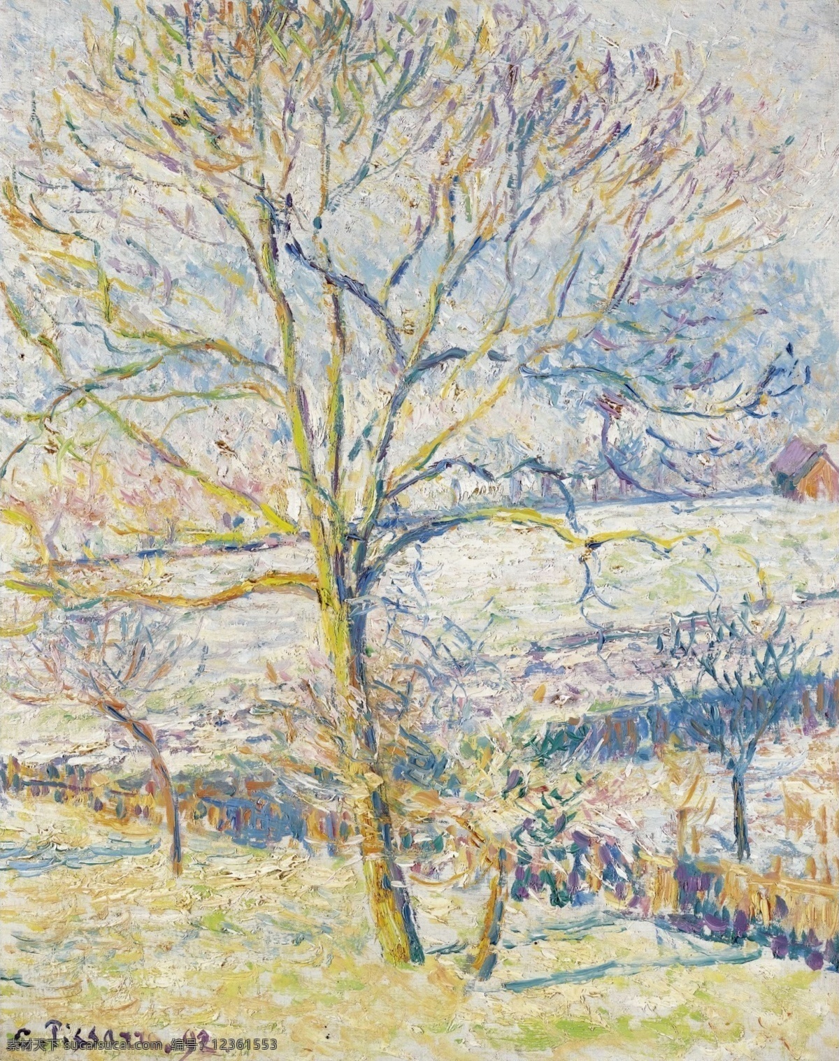 大师 画家 风景画 静物 油画 建筑 装饰画 eragny at frost the nuttree big pissarro camille 人物 高清 西方 国外 现代 装饰素材