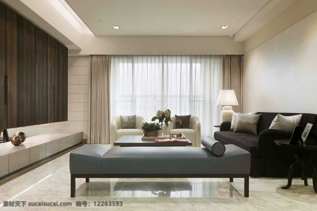 现代 简约 客厅 雾 霾 灰沙 发 室内装修 效果图 客厅装修 瓷砖地板 深色窗帘 白色背景墙