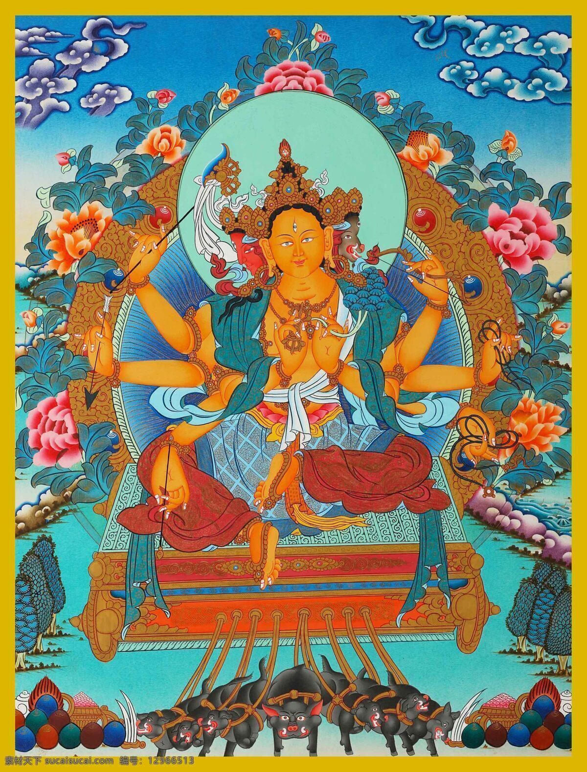 光明佛母 摩利支 摩利支提婆 伟瑟间玛 积光天母 佛母 护法 菩萨 西藏 密宗 佛 佛教 藏传 宗教信仰 文化艺术