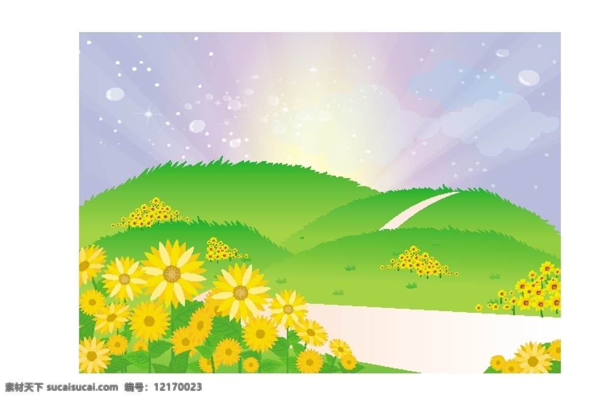 景观 向日葵 向日葵的景观 园林景观 插画 矢量 园林设计 景观制图 矢量图 其他矢量图