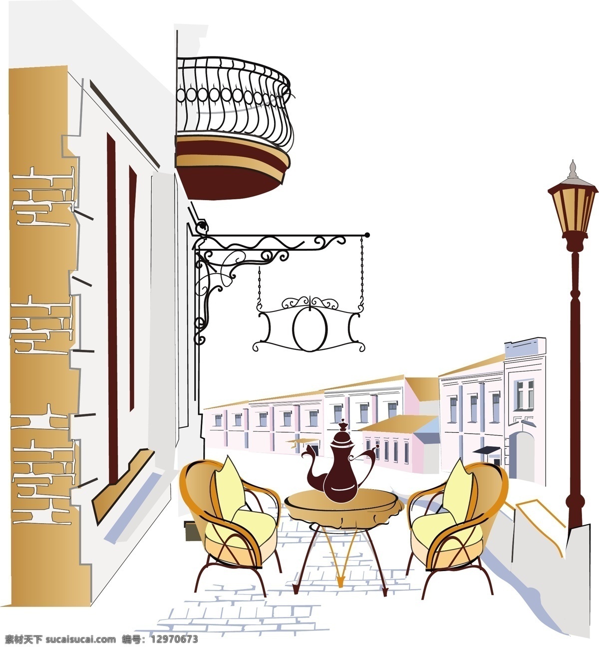 路边 咖啡 座 矢量 标签 灯光 建筑 街道 咖啡机 卡通 书桌 休闲 阳台 砖墙 椅子 咖啡座 illustrator 座椅 矢量图 矢量人物