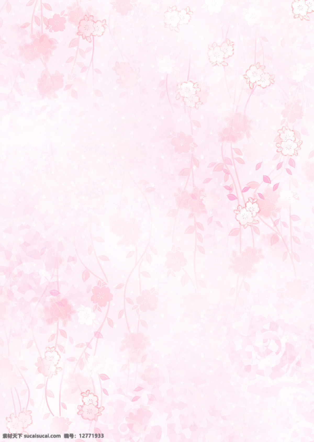 日本 风格 中 色彩 连枝樱花 花瓣 浪漫花纹 粉色梦幻 底纹边框 背景底纹 设计图库