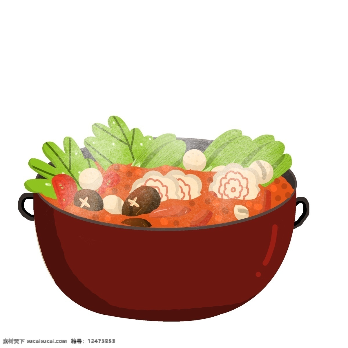 美味 火锅 手绘 插画 手绘火锅 营养火锅 健康火锅 火锅插画 美味的火锅 绿色的蔬菜 辣辣的火锅