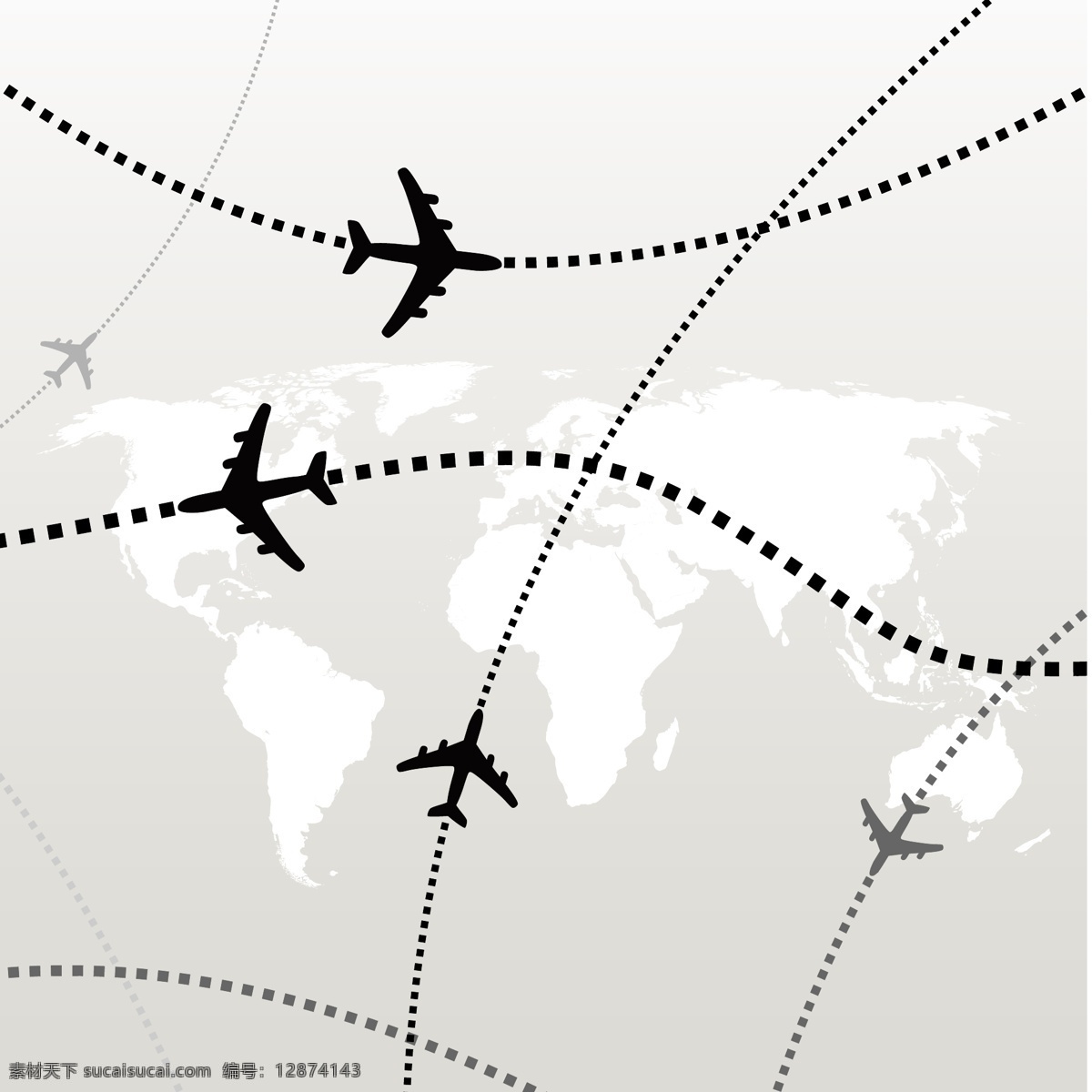飞机航线向量 虚线 世界地图 路线 矢量飞机 白色