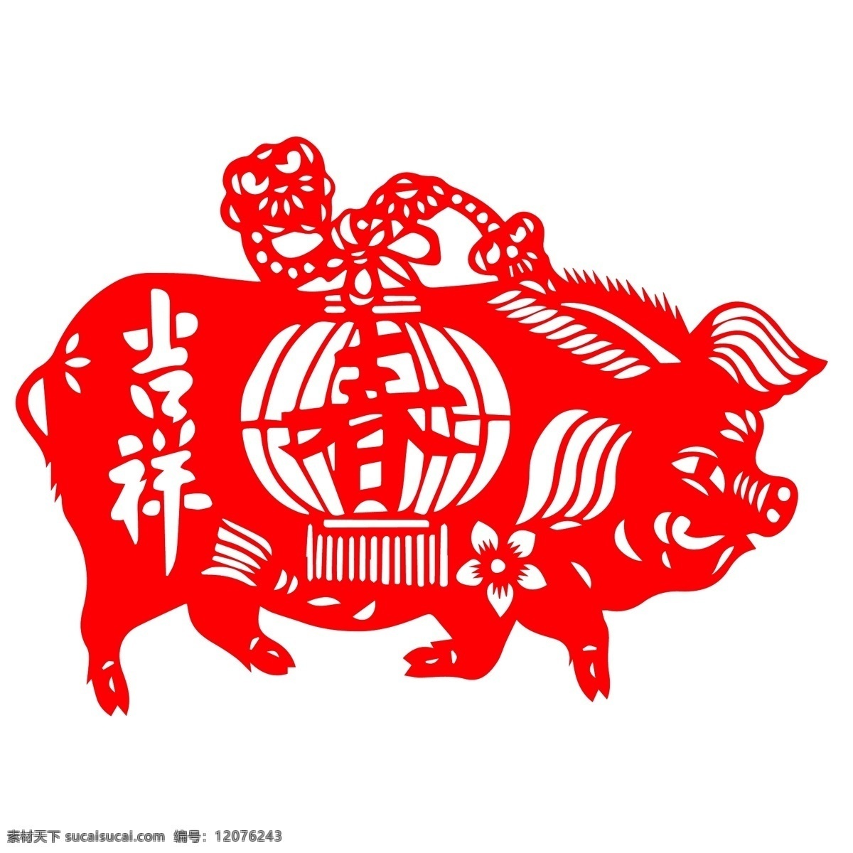 2019 猪年 剪纸 元素 商用 喜庆 红色 花纹 灯笼 2019年 设计元素 春 吉祥 玉如意