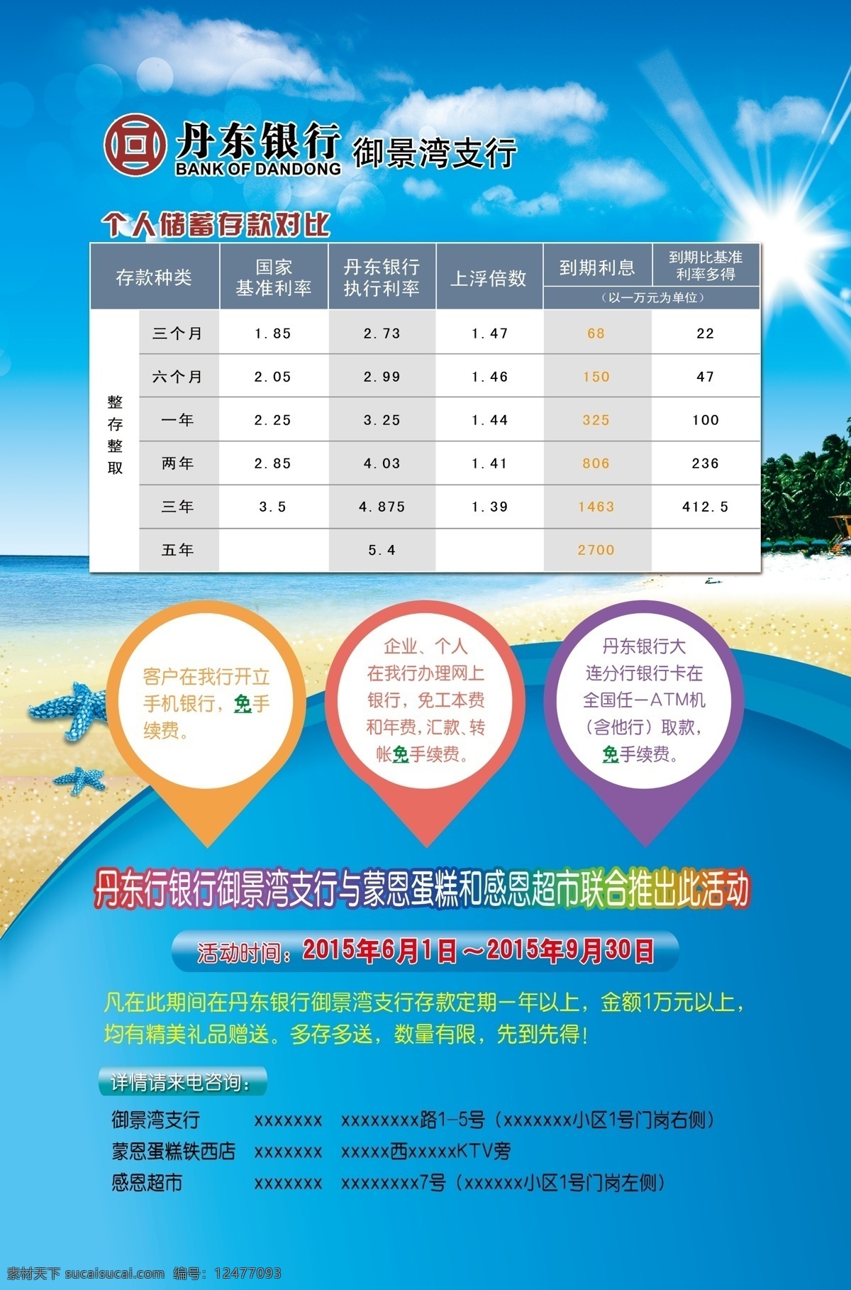 丹东 银行 利率表 丹东银行 银行活动板 银行海报 海景 海星 沙滩 分层