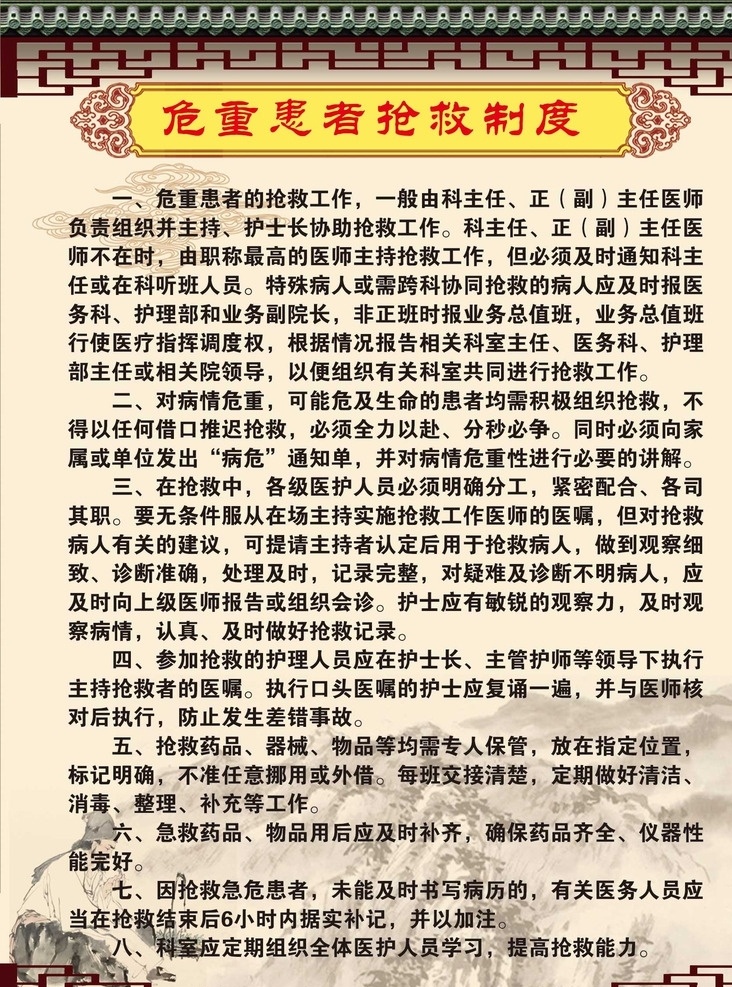 危重 患者 抢救 制度 中医文化 展板 生活百科 医疗 保健 务实中医 ps设计 医疗保健