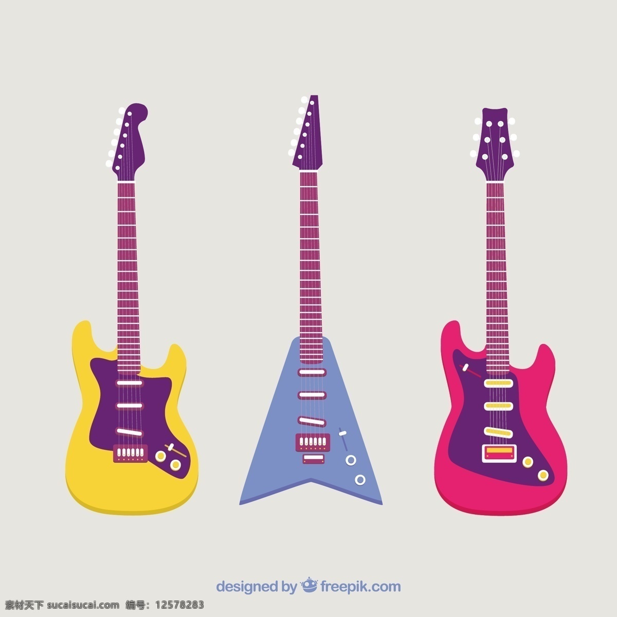 彩色 平板 电吉他 组 音乐 色彩 吉他 摇滚 平面设计 声音 音乐会 演奏 电 乐器 歌曲 摇滚乐 成套 设备 旋律