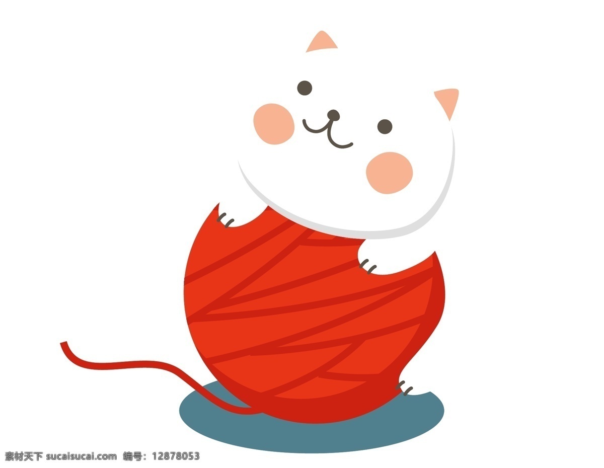 卡通 猫咪 玩 线 球 元素 小清新 玩耍 红色线条 矢量元素 手绘 可爱猫咪 白色猫咪 线球 ai元素