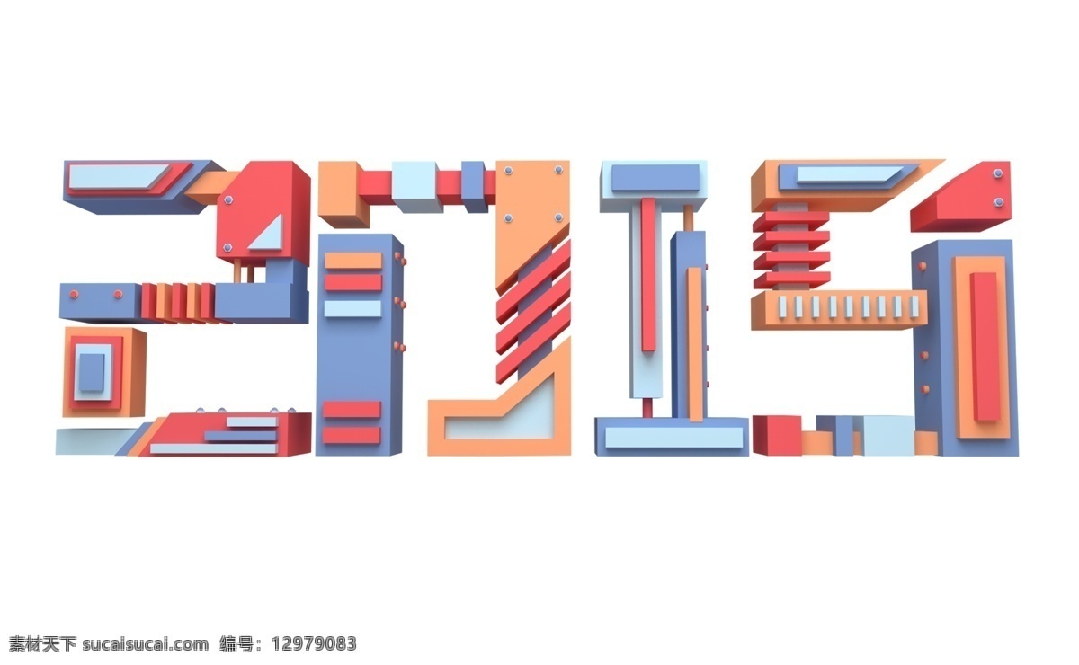 2019 新年 数字 机械 方块 立体 风格 c4d 小清新 新年活动 猪年 电商活动 促销折扣 立体风格