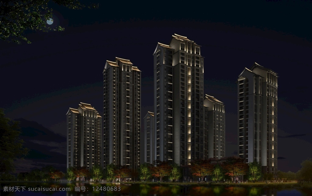 高楼夜景 夜景 夜景设计 城市夜景 建筑夜景 环境设计 景观设计