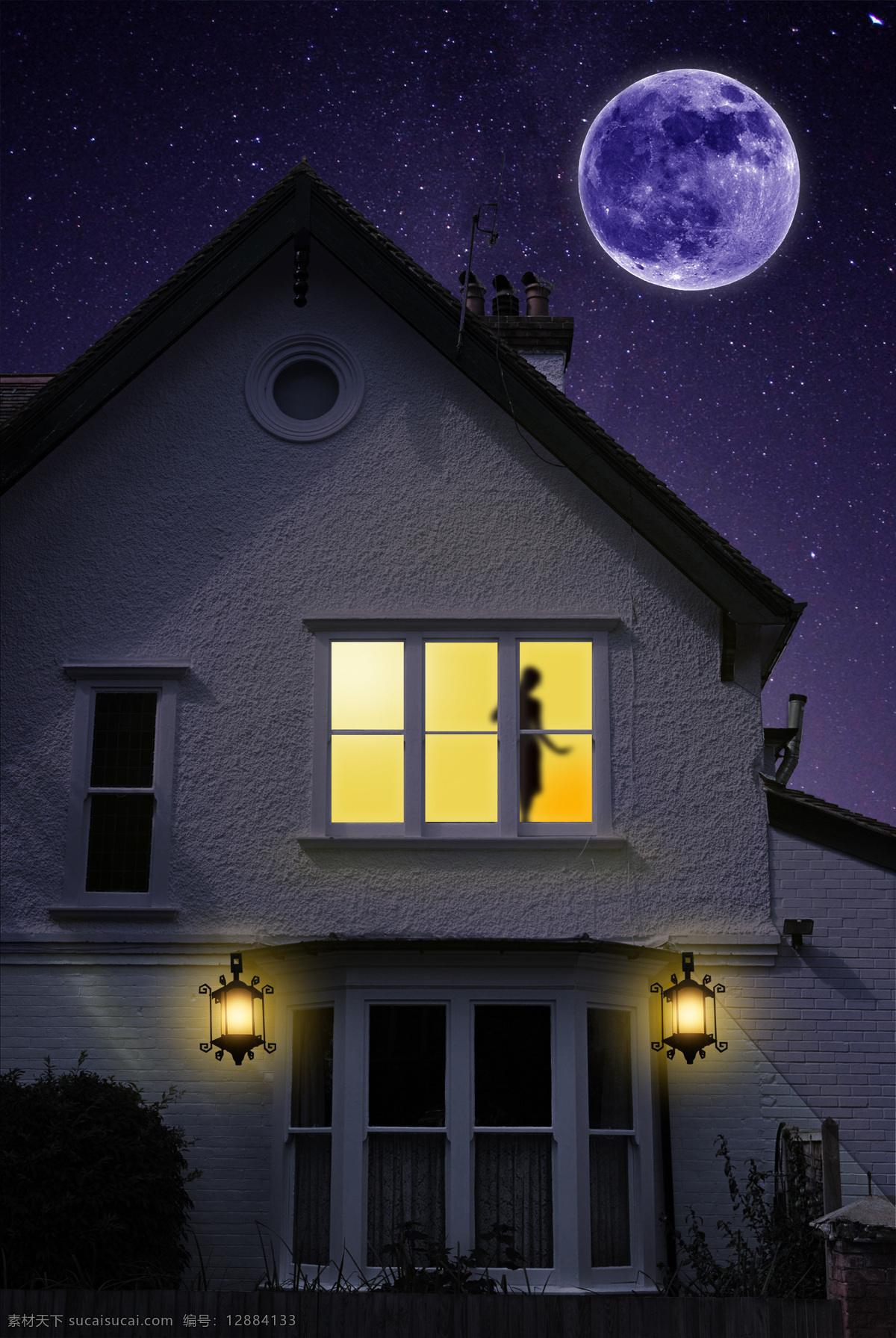 白天 变 黑夜 房子 月亮 海报
