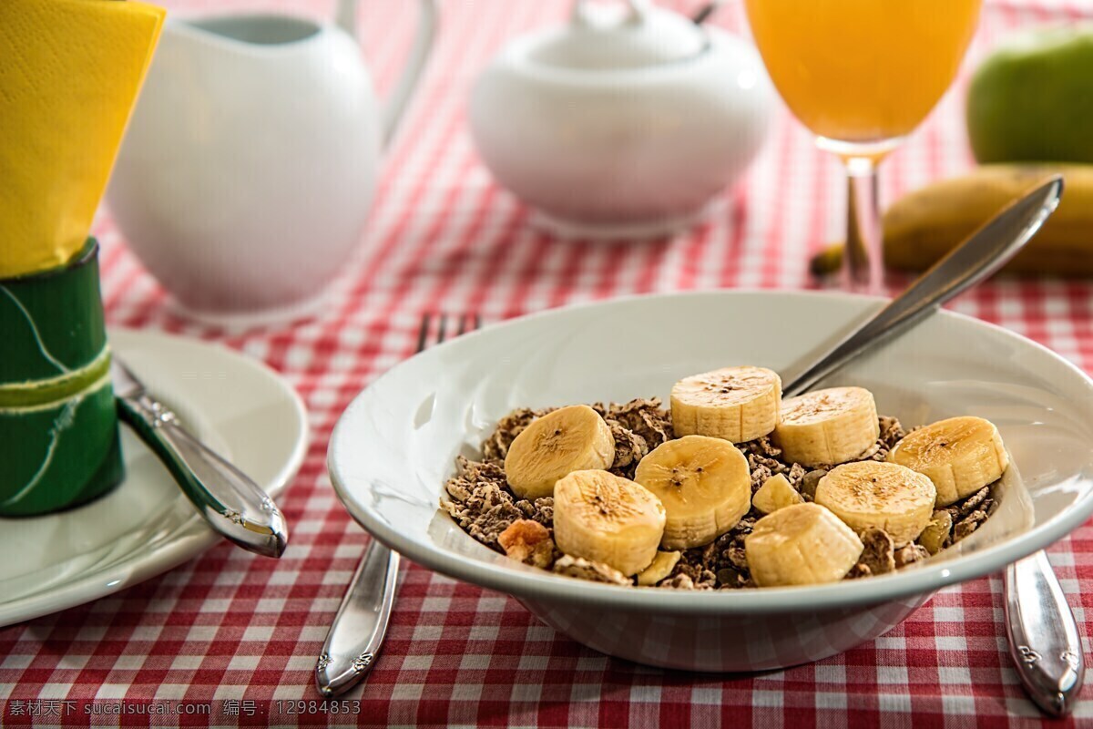 早餐食品 谷类 早餐 餐 食品 碗 营养 上午 水果 香蕉 饮食 灰色