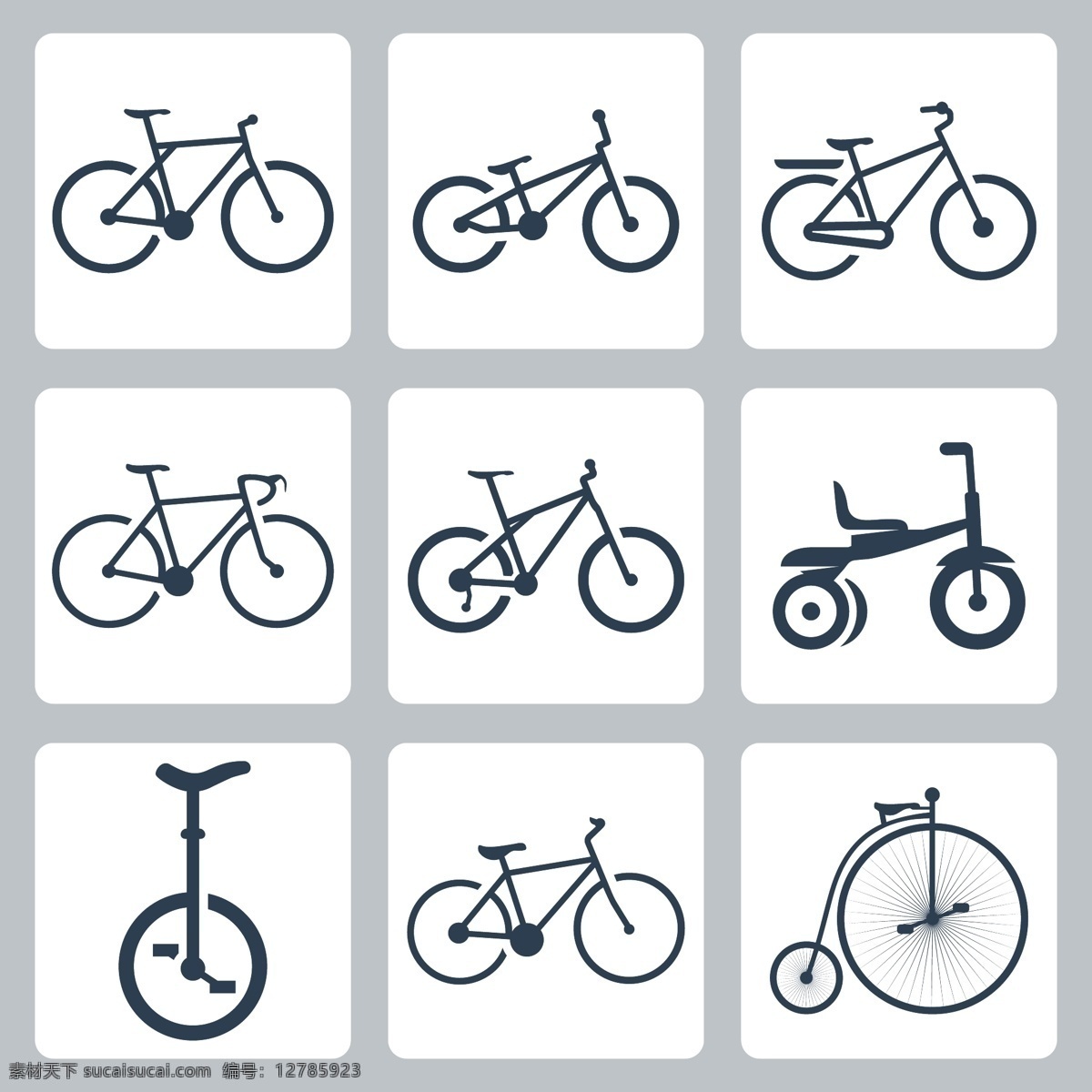 各种 自行车 图标 自行车主题 标志图标 矢量素材 白色