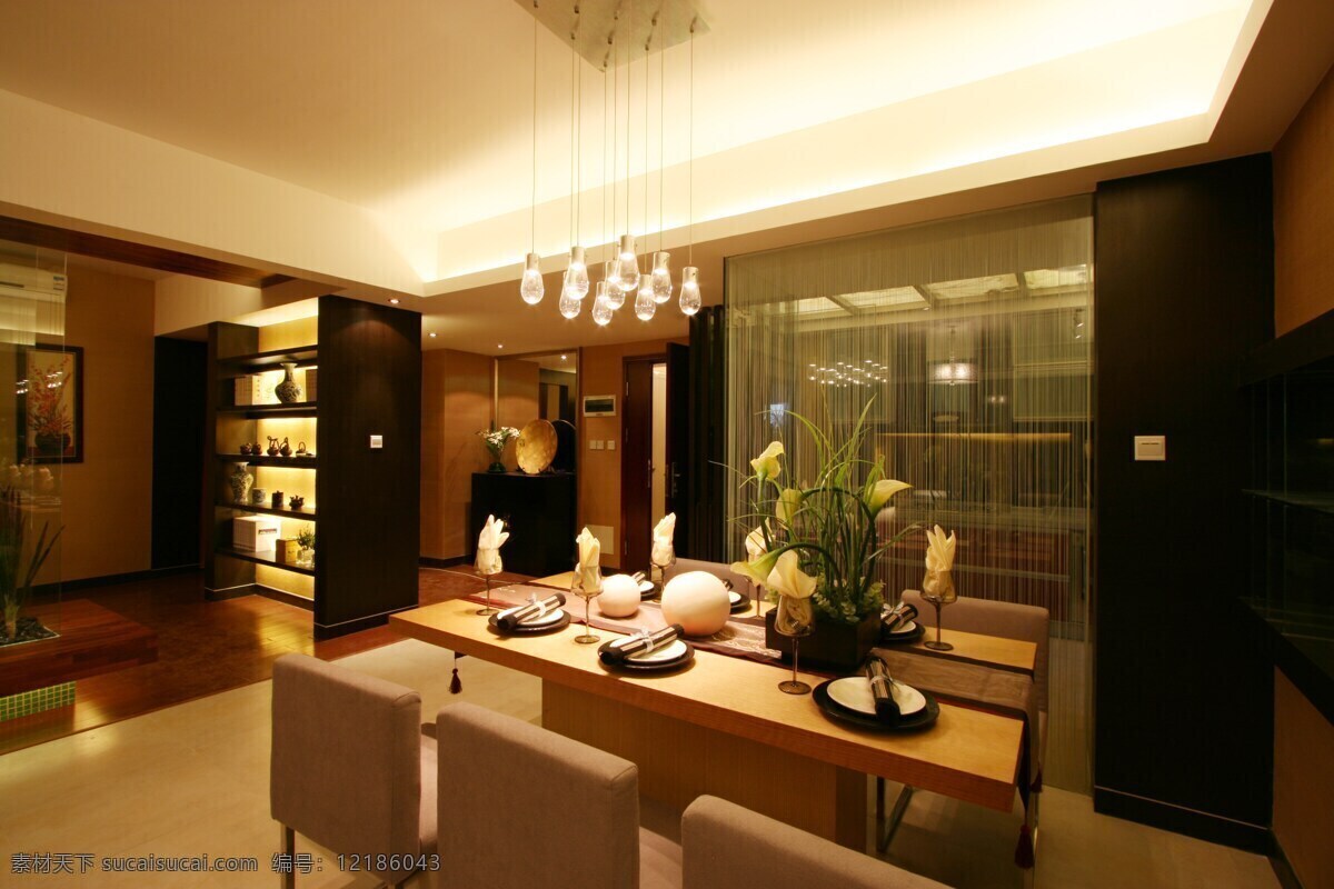中式 餐厅 暖色 效果图 家装 家具 软装效果图 室内设计 展示效果 房间设计